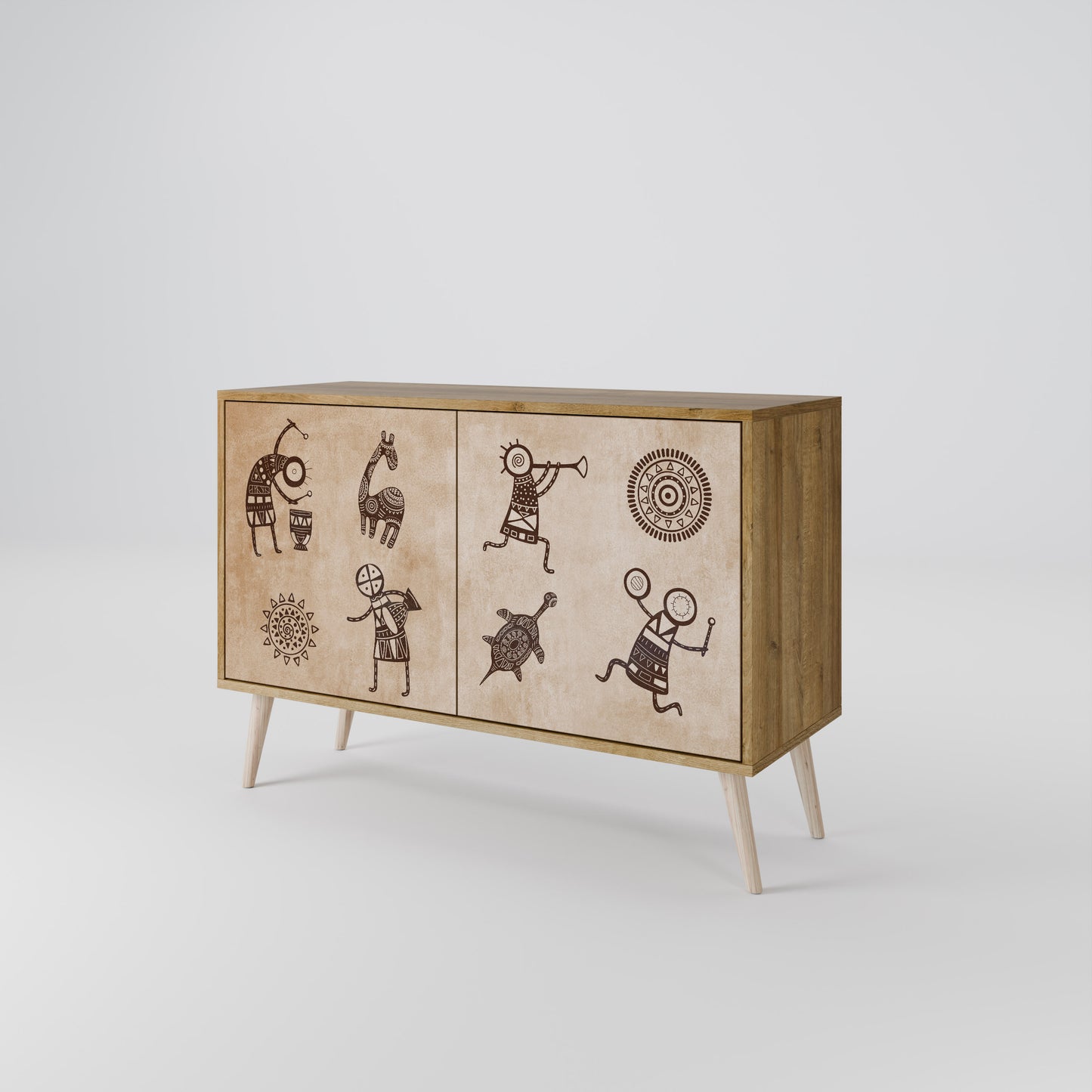 Credenza a 2 ante in stile africano effetto rovere