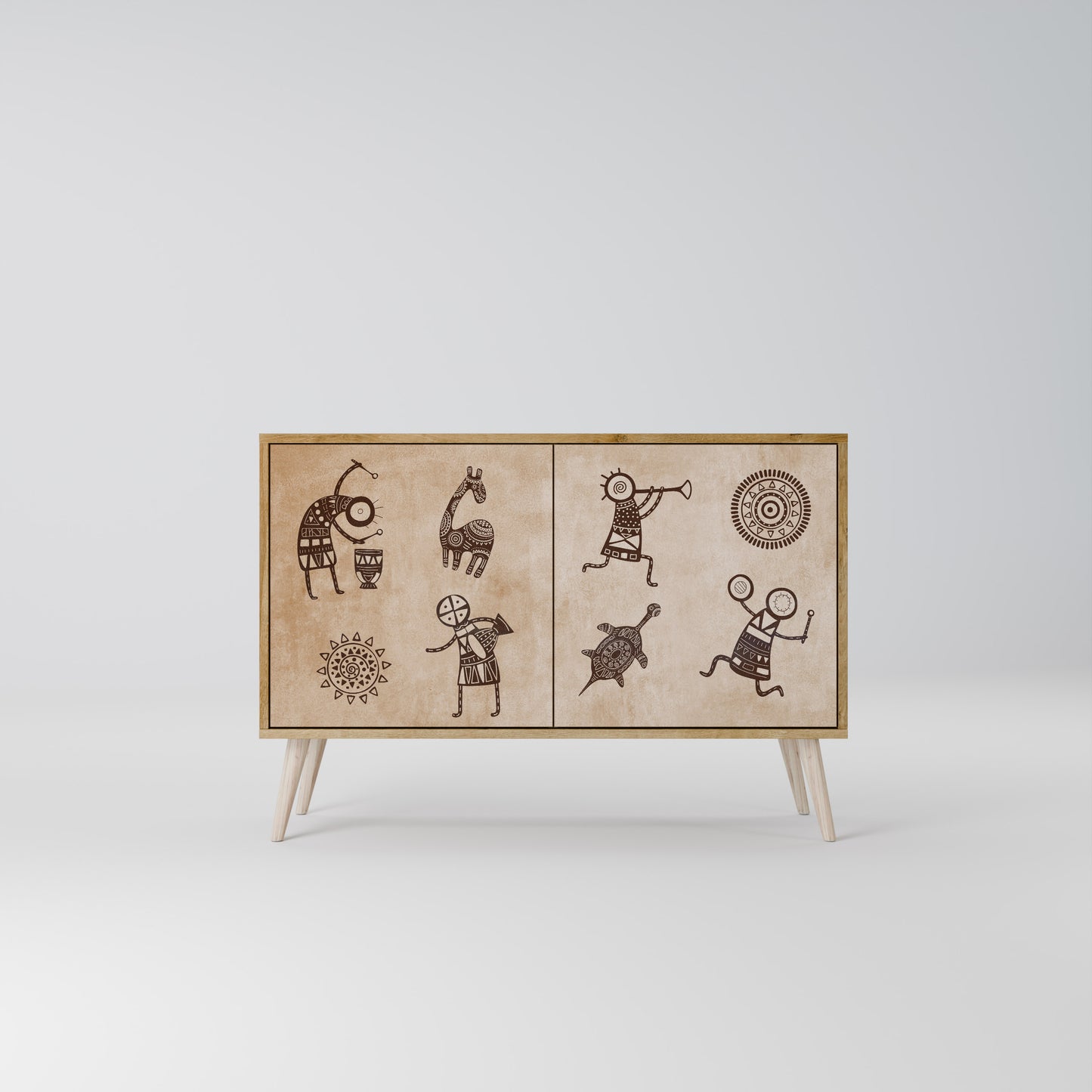 Credenza a 2 ante in stile africano effetto rovere