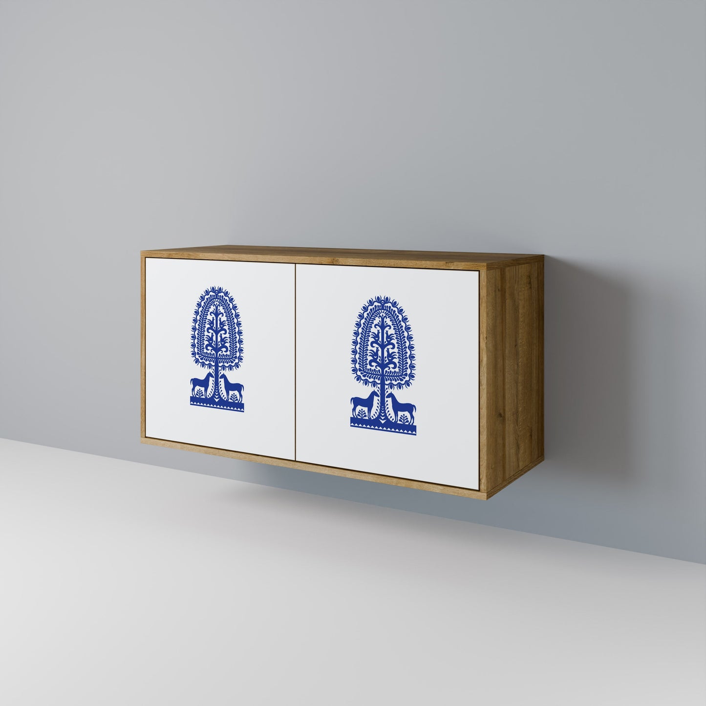 Credenza a 2 ante in stile FOLK ART POLACCO, effetto rovere