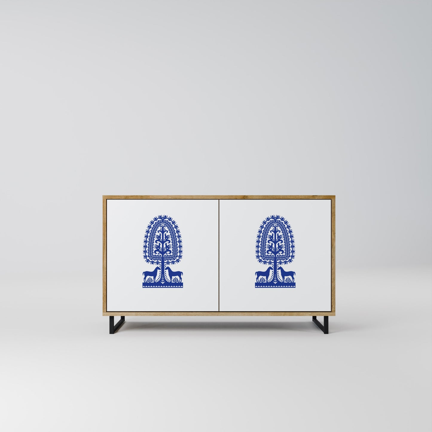 Credenza a 2 ante in stile FOLK ART POLACCO, effetto rovere