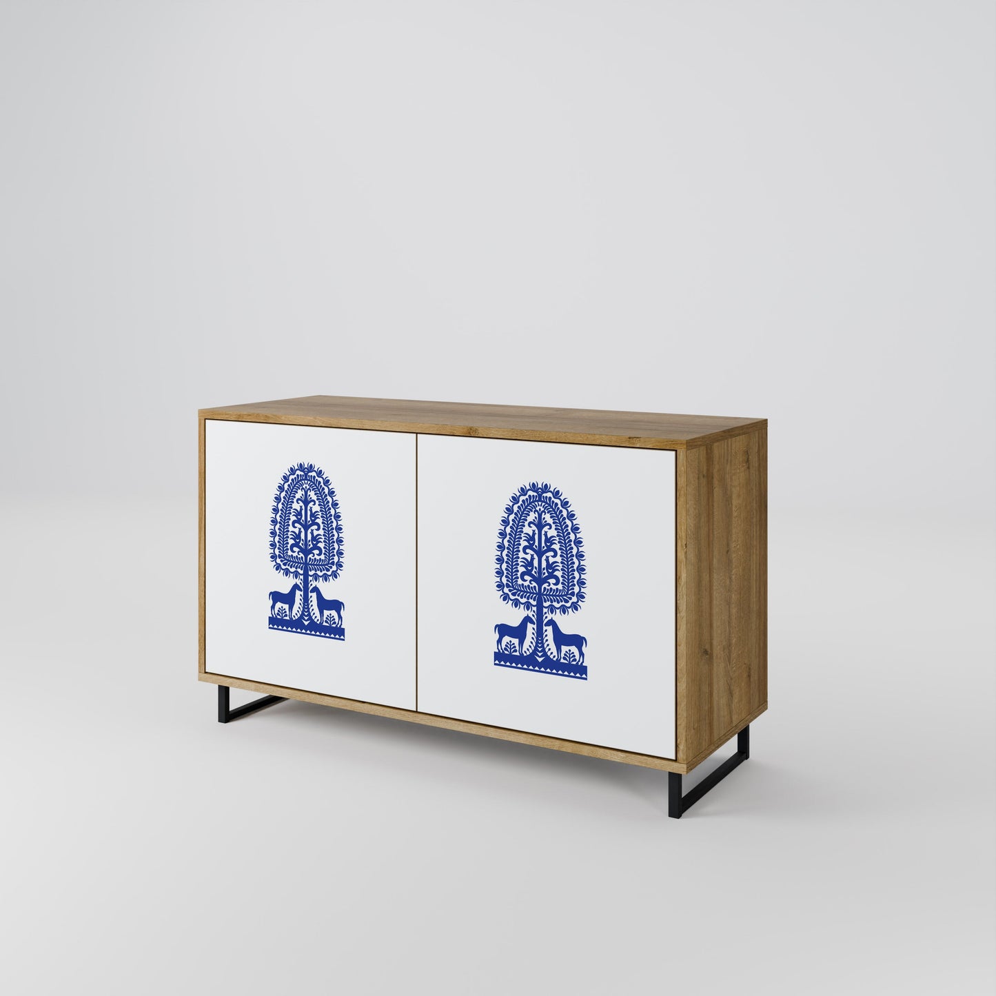 Credenza a 2 ante in stile FOLK ART POLACCO, effetto rovere