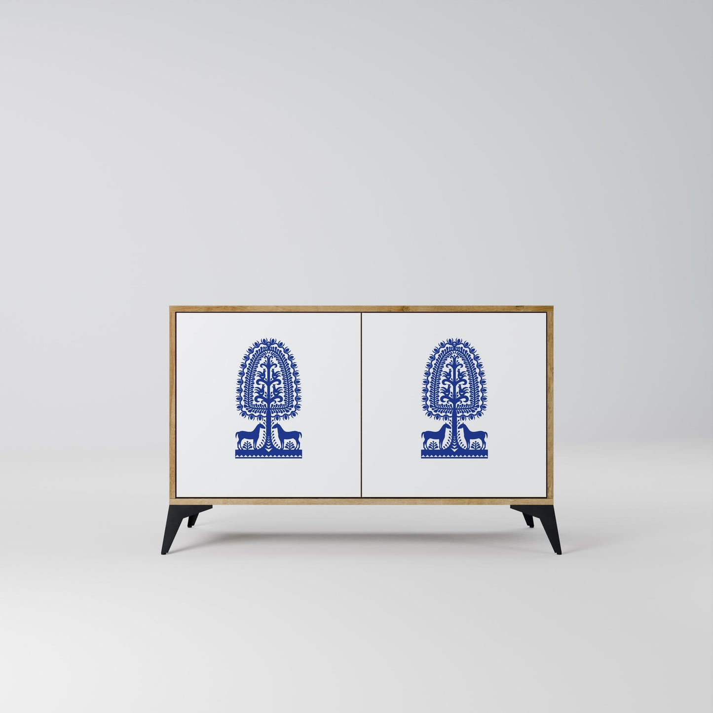 Credenza a 2 ante in stile FOLK ART POLACCO, effetto rovere