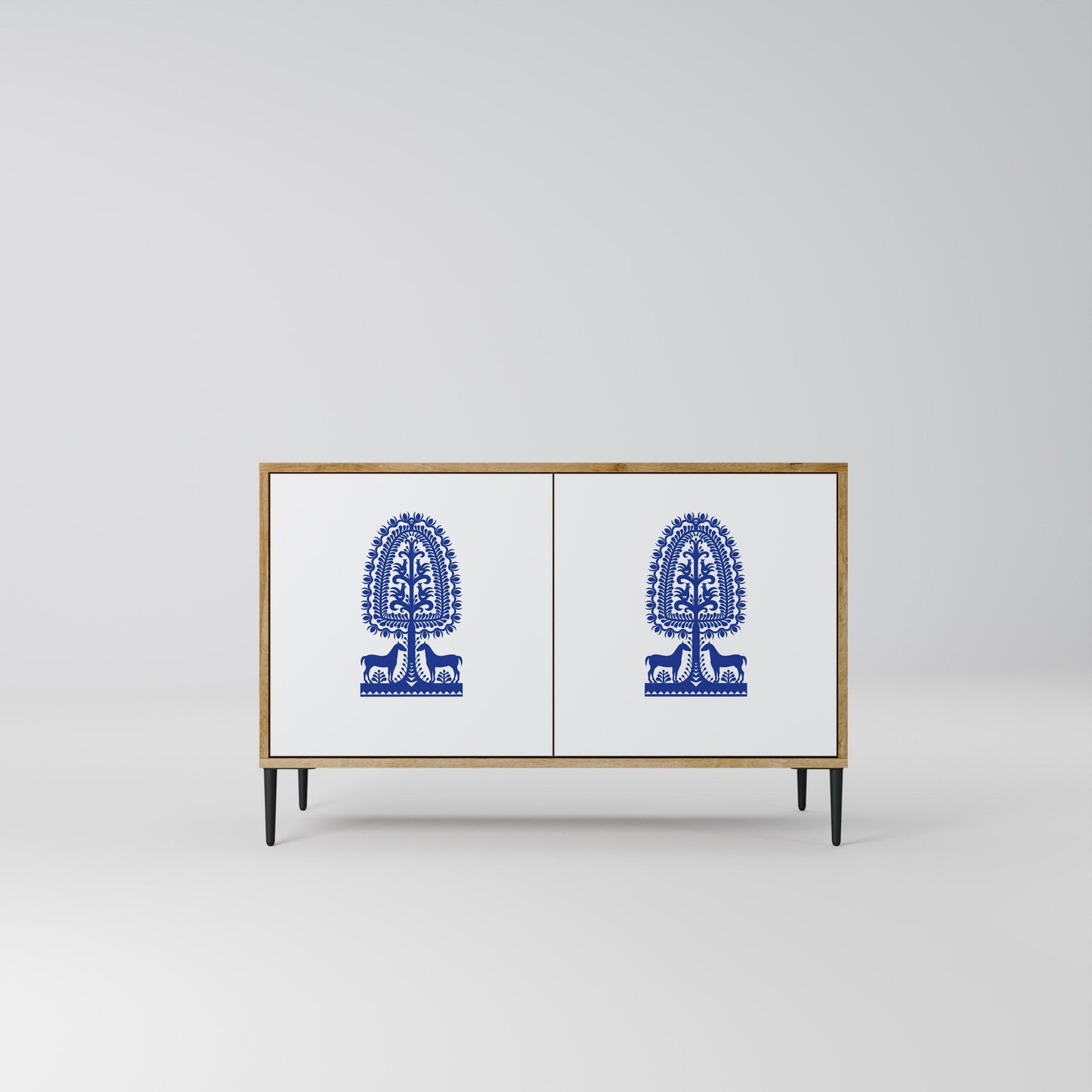 Credenza a 2 ante in stile FOLK ART POLACCO, effetto rovere