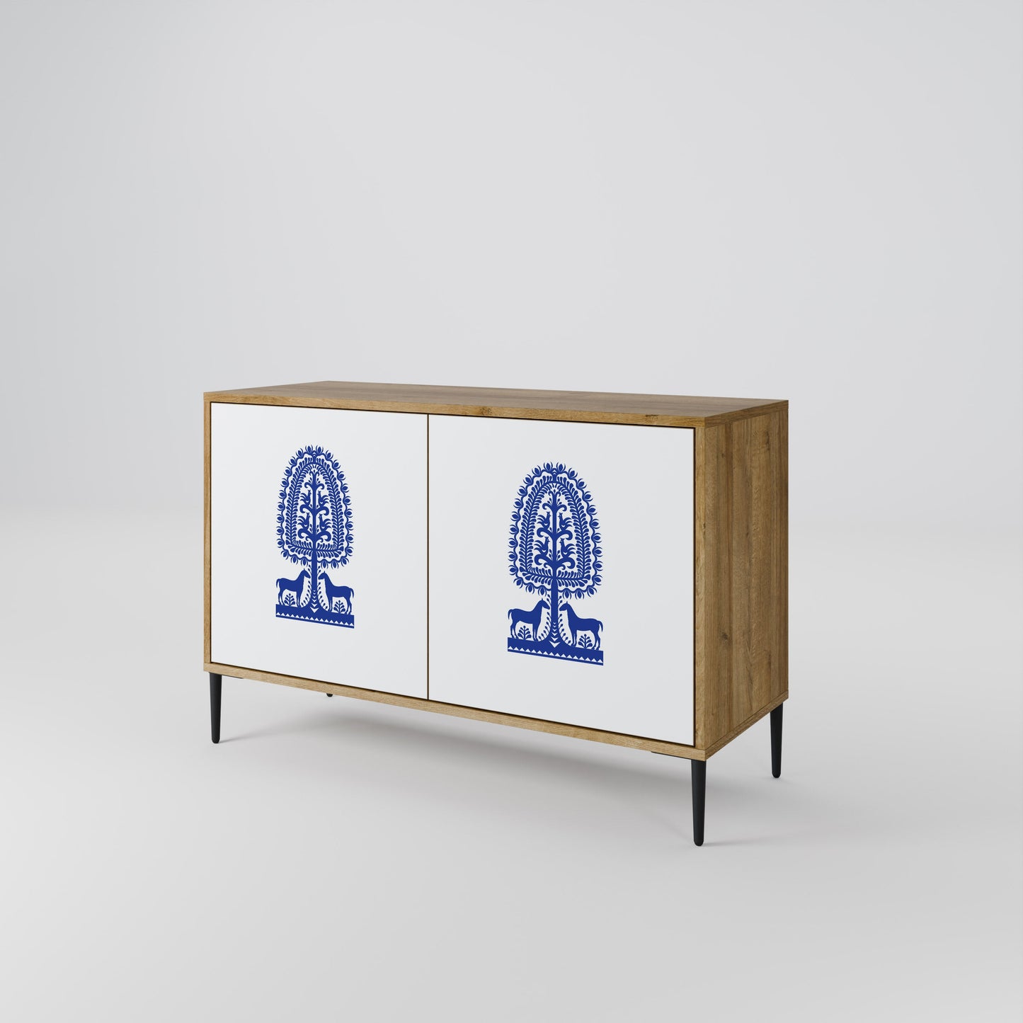 Credenza a 2 ante in stile FOLK ART POLACCO, effetto rovere