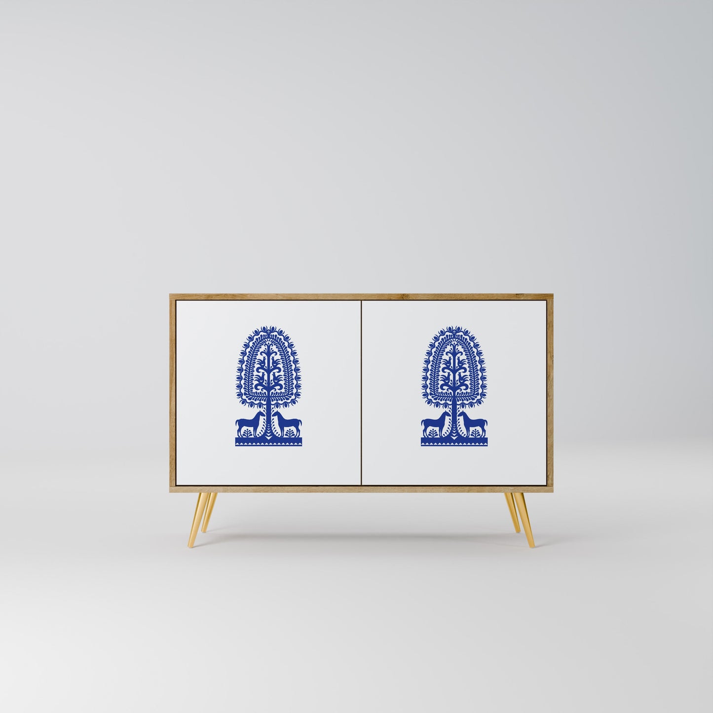 Credenza a 2 ante in stile FOLK ART POLACCO, effetto rovere