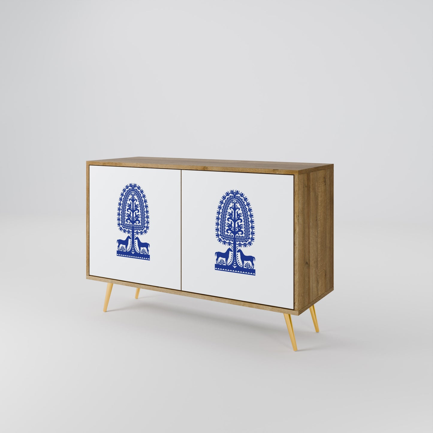 Credenza a 2 ante in stile FOLK ART POLACCO, effetto rovere