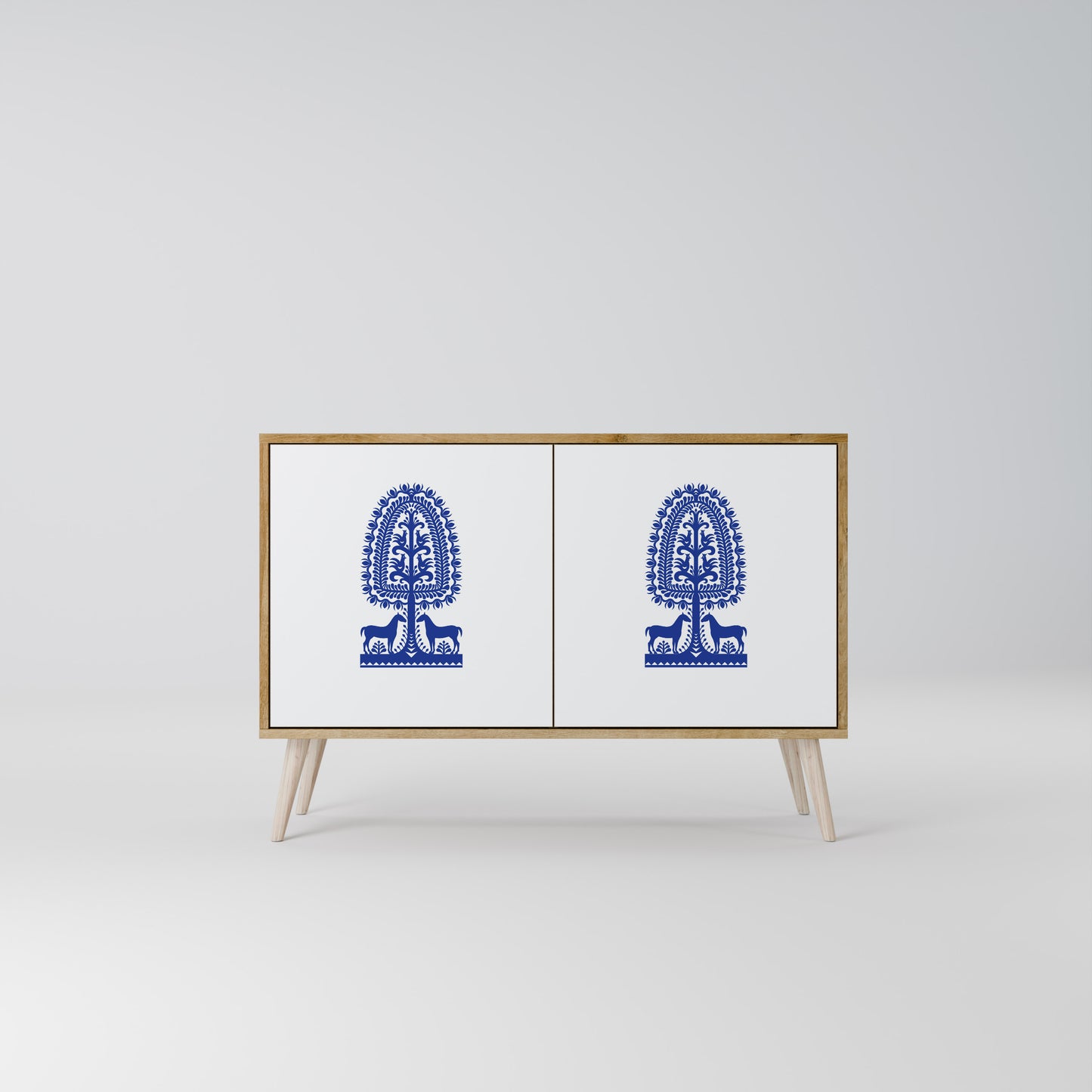 Credenza a 2 ante in stile FOLK ART POLACCO, effetto rovere