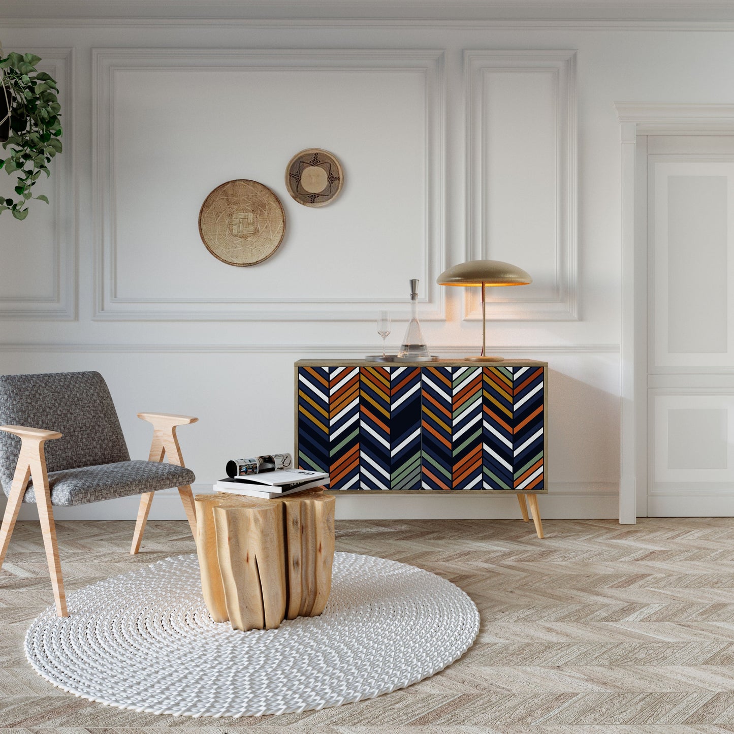 Credenza VIBRANT PATCHWORK a 2 ante in effetto rovere