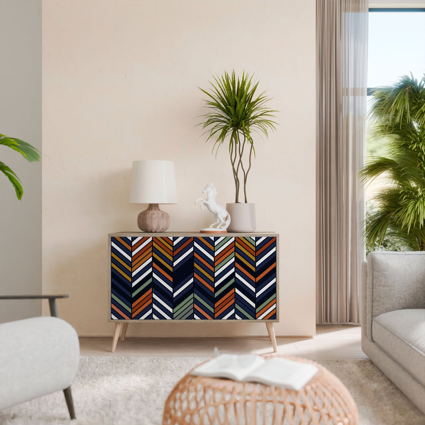 Credenza VIBRANT PATCHWORK a 2 ante in effetto rovere