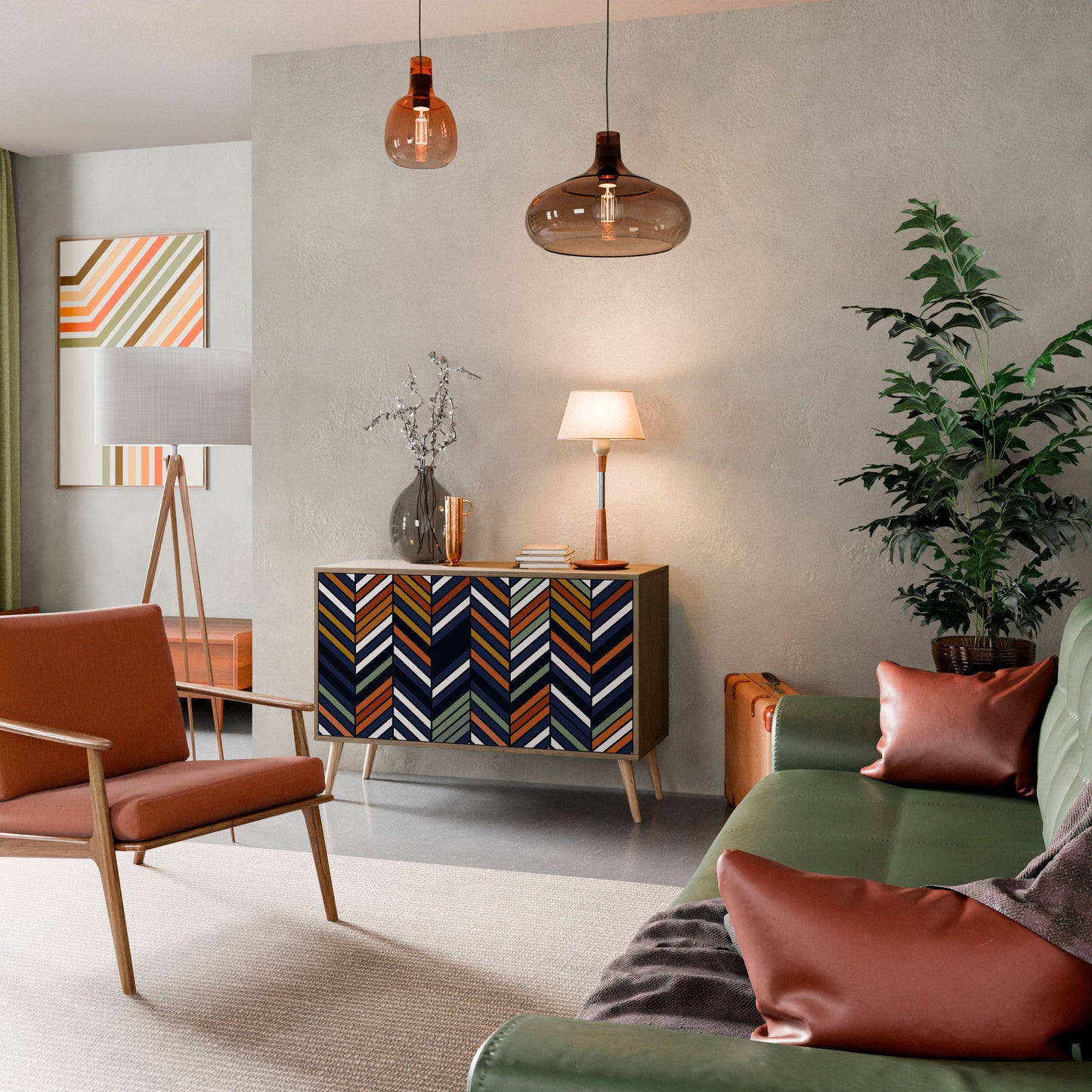 Credenza VIBRANT PATCHWORK a 2 ante in effetto rovere