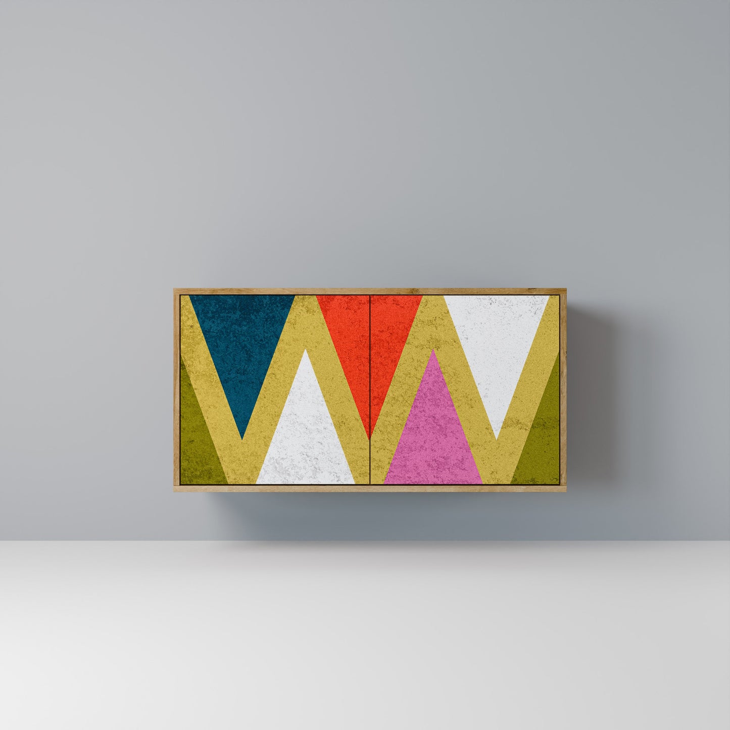 Credenza a 2 ante TRIANGOLI COLORATI effetto rovere