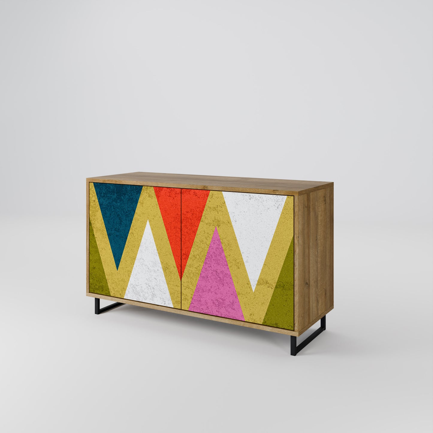 Credenza a 2 ante TRIANGOLI COLORATI effetto rovere