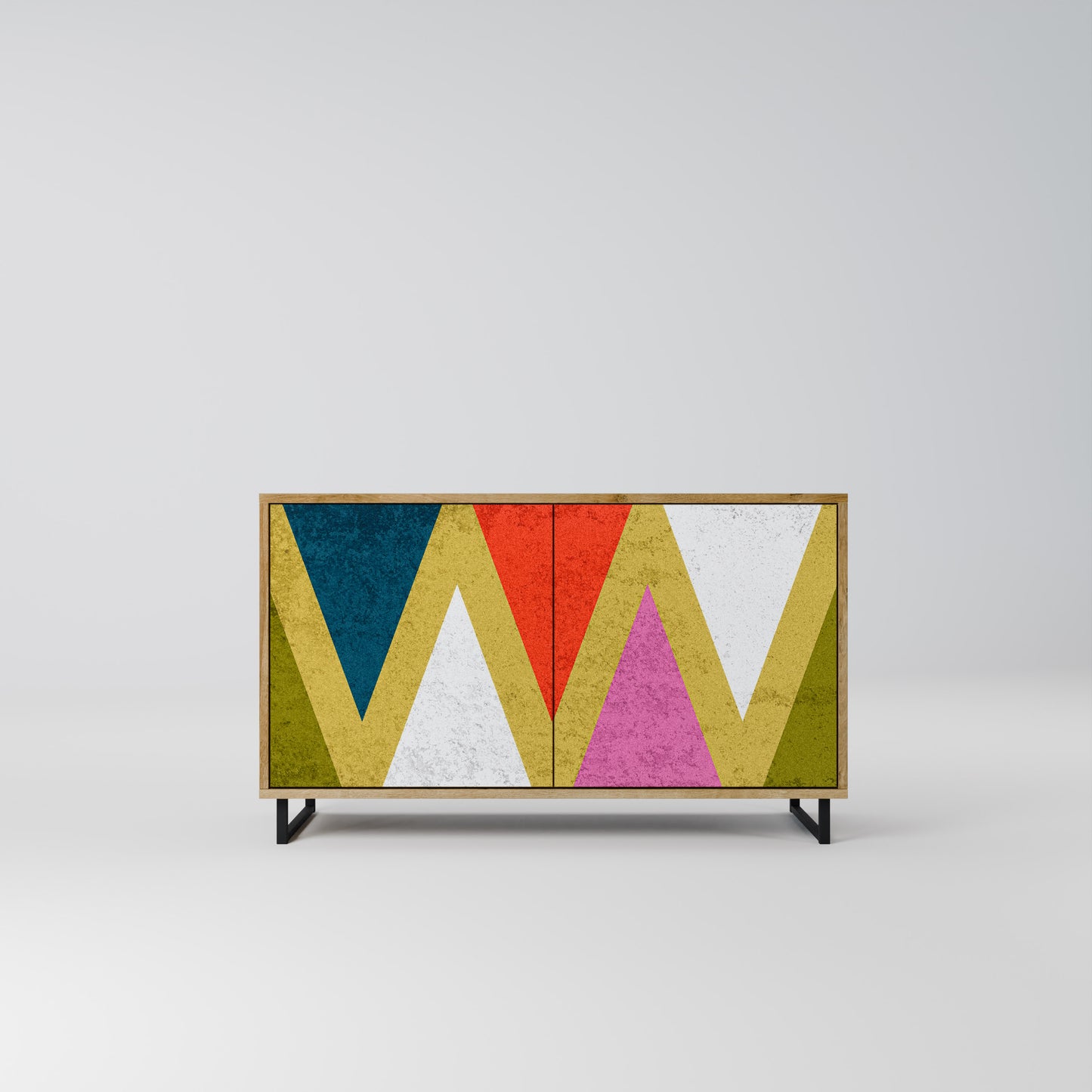 Credenza a 2 ante TRIANGOLI COLORATI effetto rovere