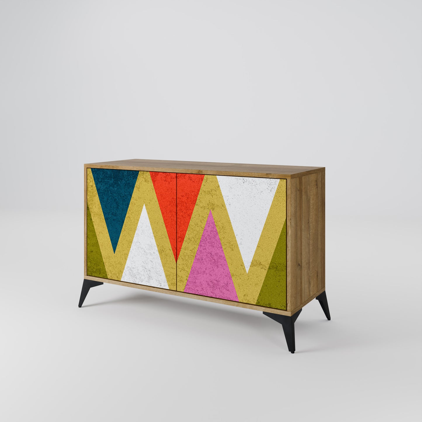 Credenza a 2 ante TRIANGOLI COLORATI effetto rovere