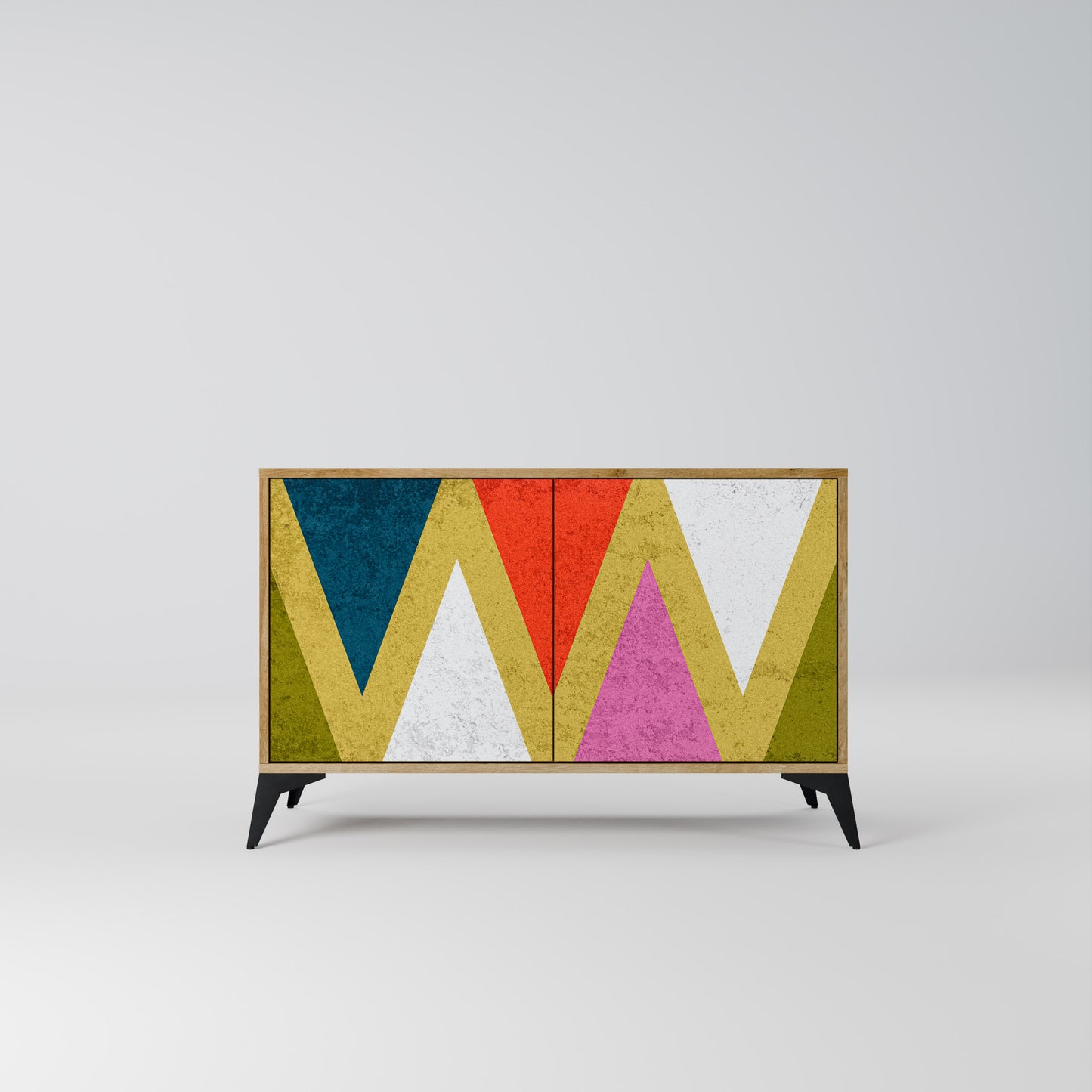 Credenza a 2 ante TRIANGOLI COLORATI effetto rovere