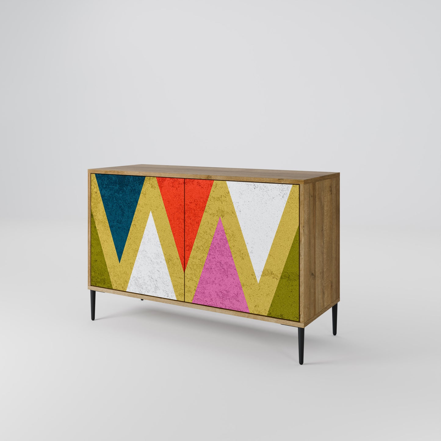 Credenza a 2 ante TRIANGOLI COLORATI effetto rovere