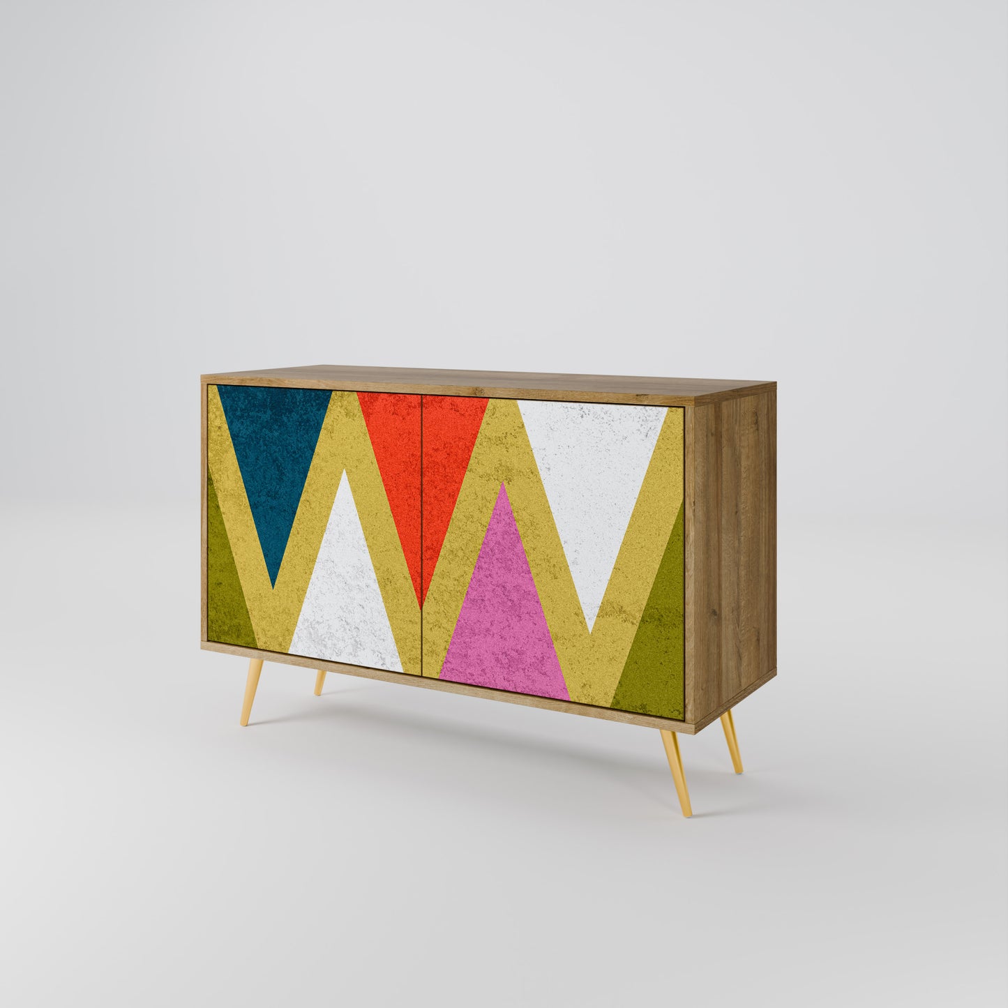 Credenza a 2 ante TRIANGOLI COLORATI effetto rovere