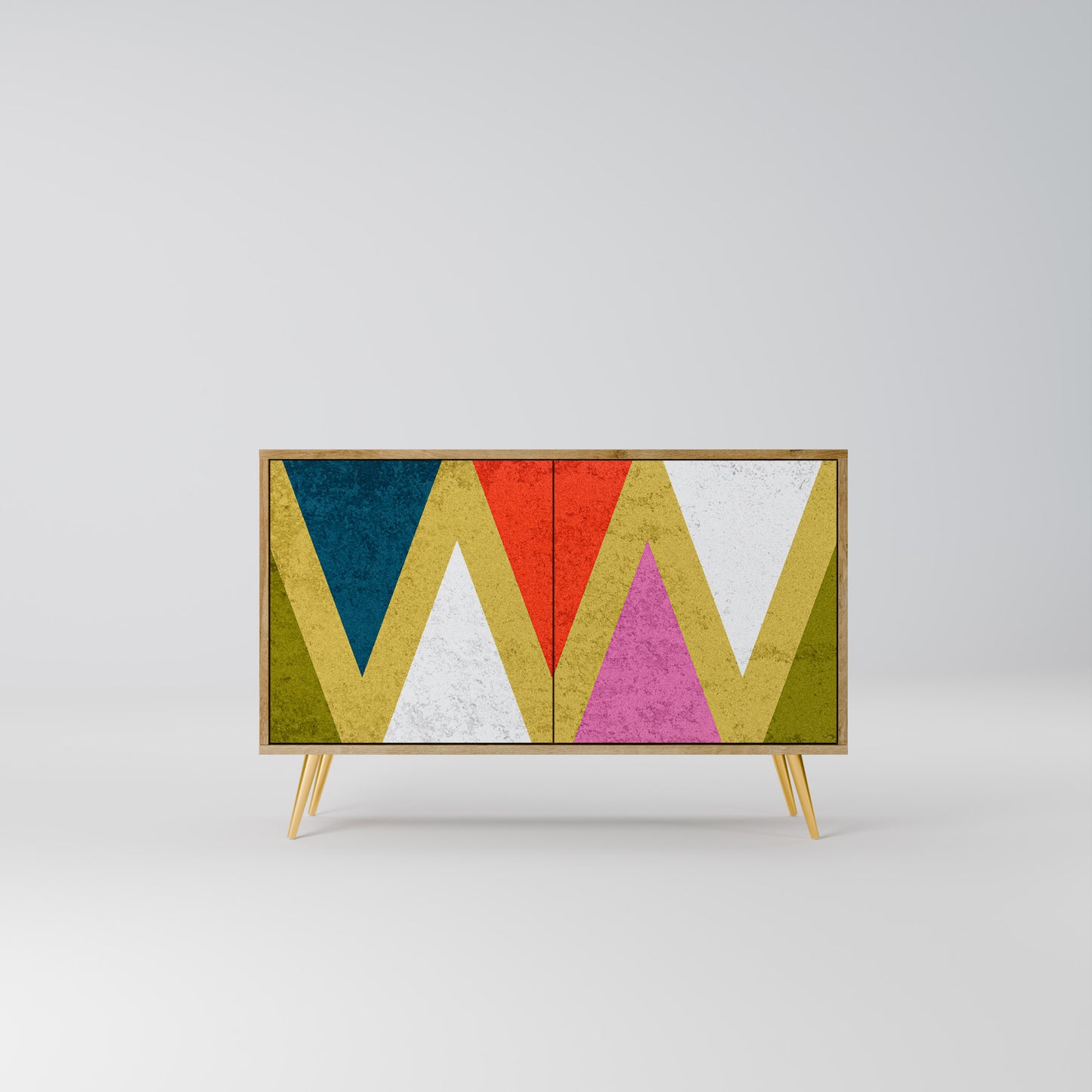 Credenza a 2 ante TRIANGOLI COLORATI effetto rovere