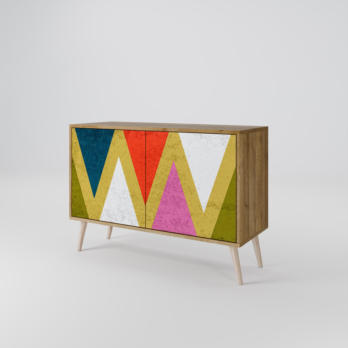 Credenza a 2 ante TRIANGOLI COLORATI effetto rovere