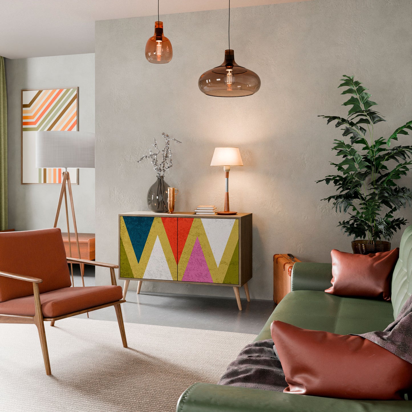 Credenza a 2 ante TRIANGOLI COLORATI effetto rovere