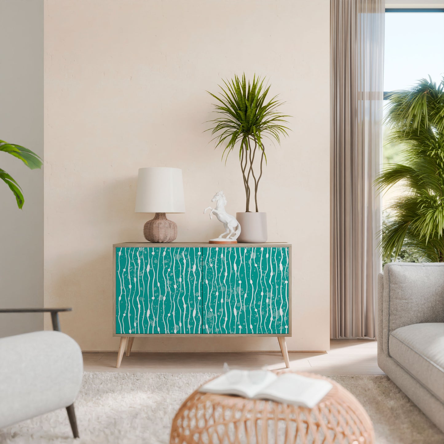 TURQUOISE RAIN 2-Door Sideboard in Oak Effect
