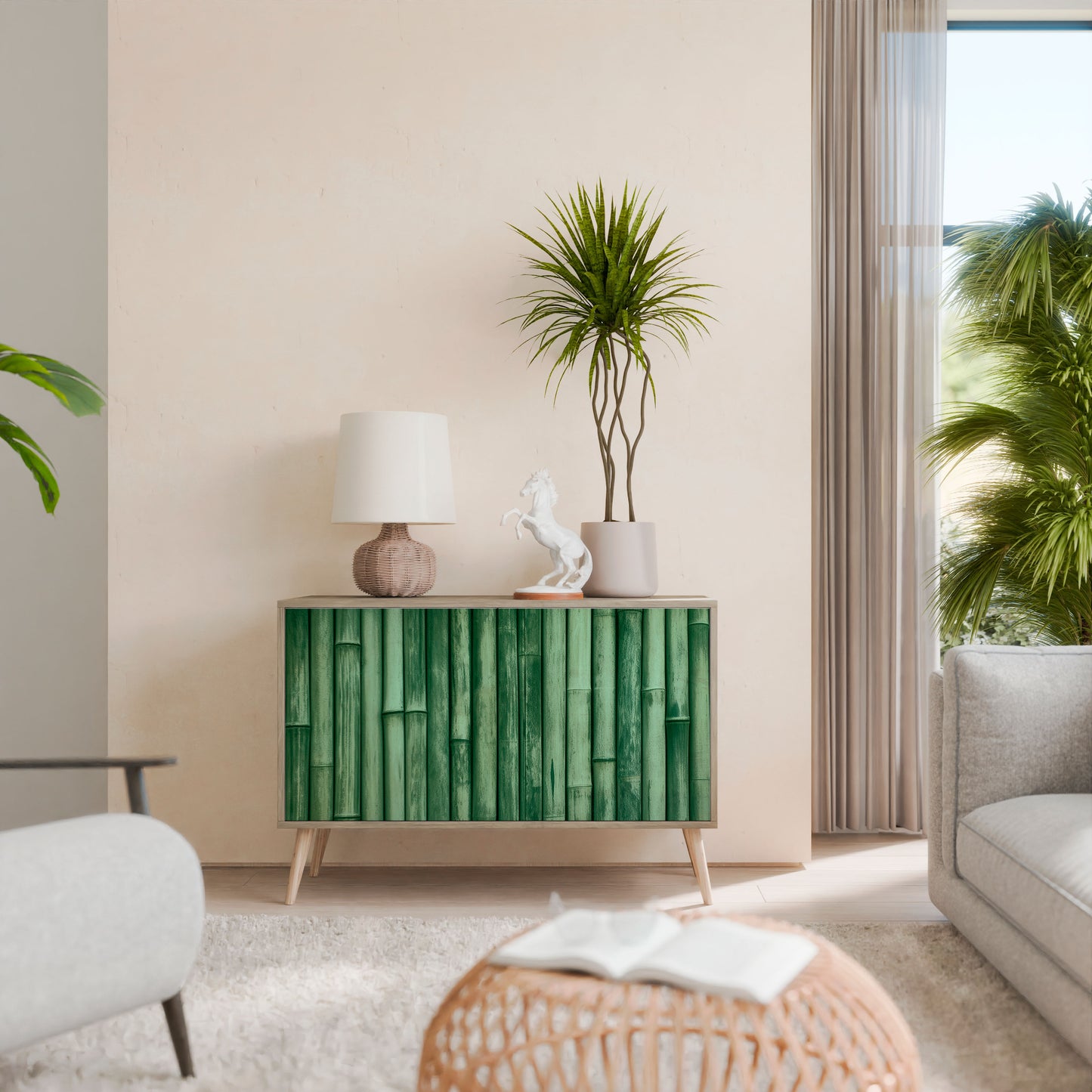 NATURAL GREEN 2-Door Sideboard in Oak Effect