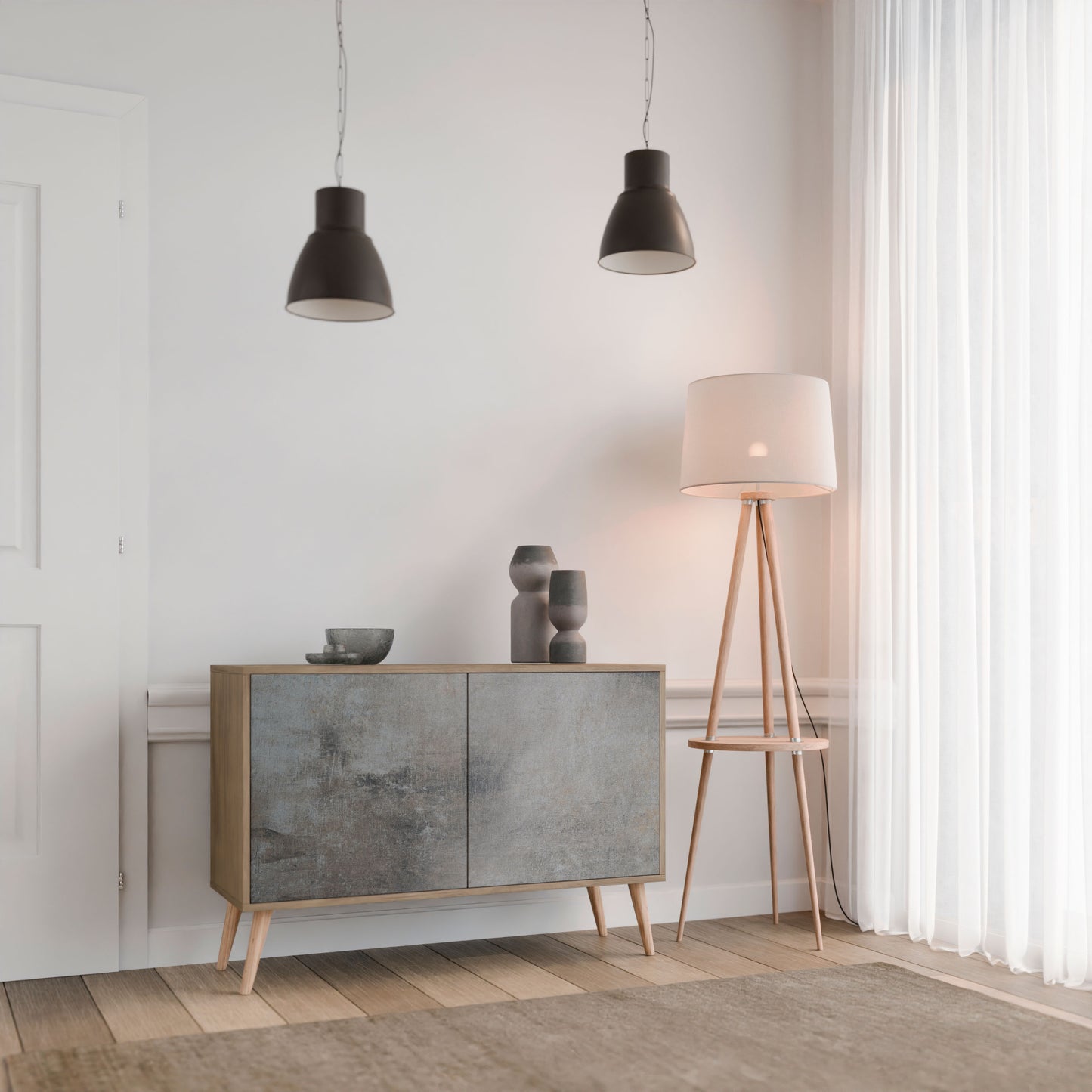 CONCRETE WALL 2-Door Sideboard in Oak Effect