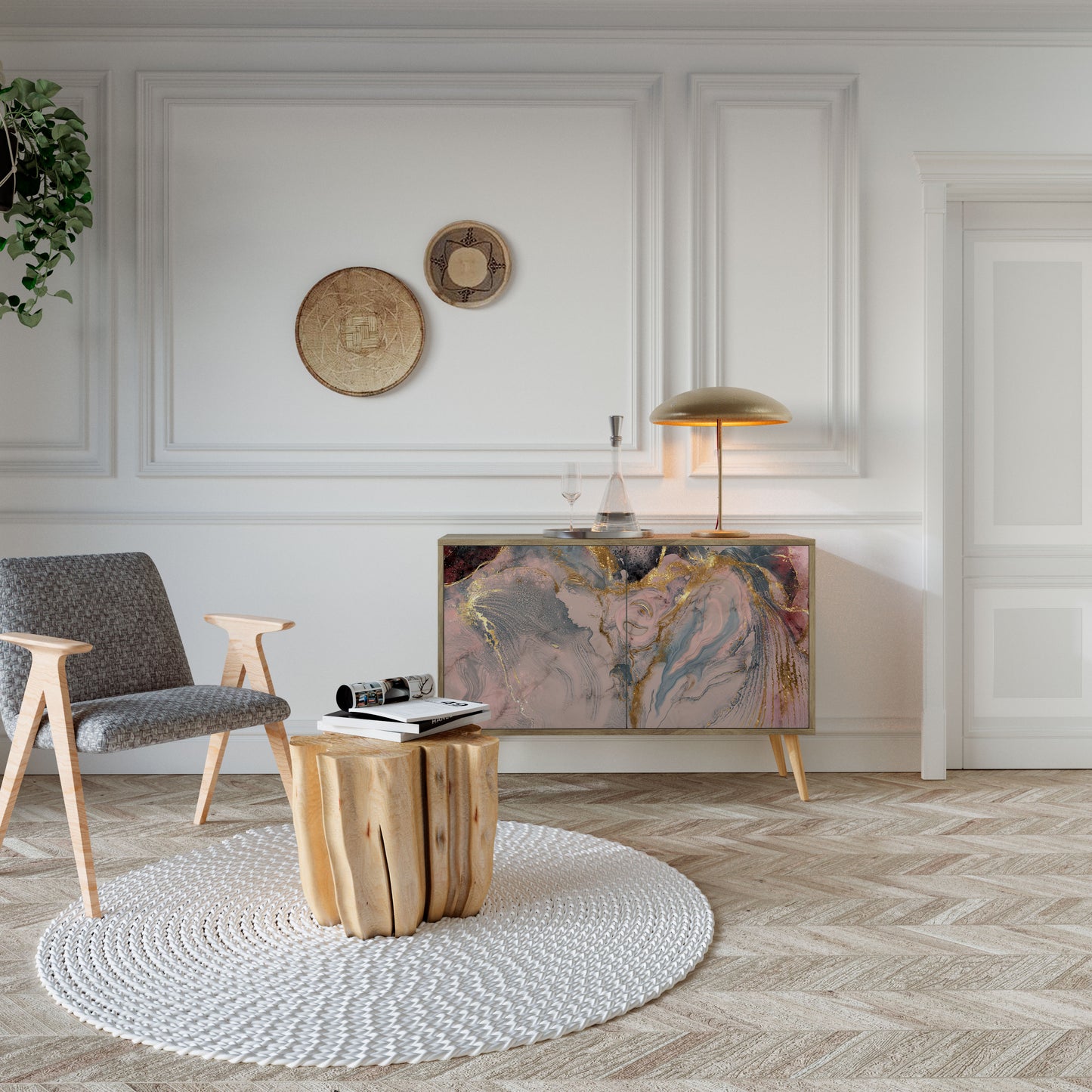 Credenza a 2 ante GILDED SWIRLS in effetto rovere