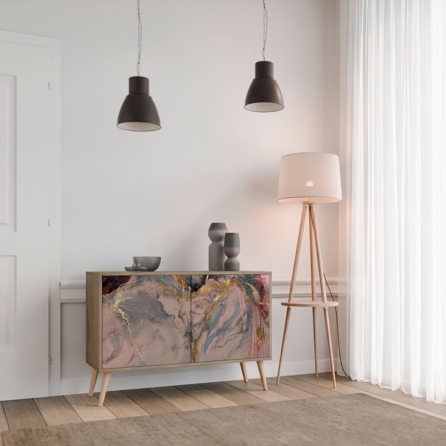 Credenza a 2 ante GILDED SWIRLS in effetto rovere