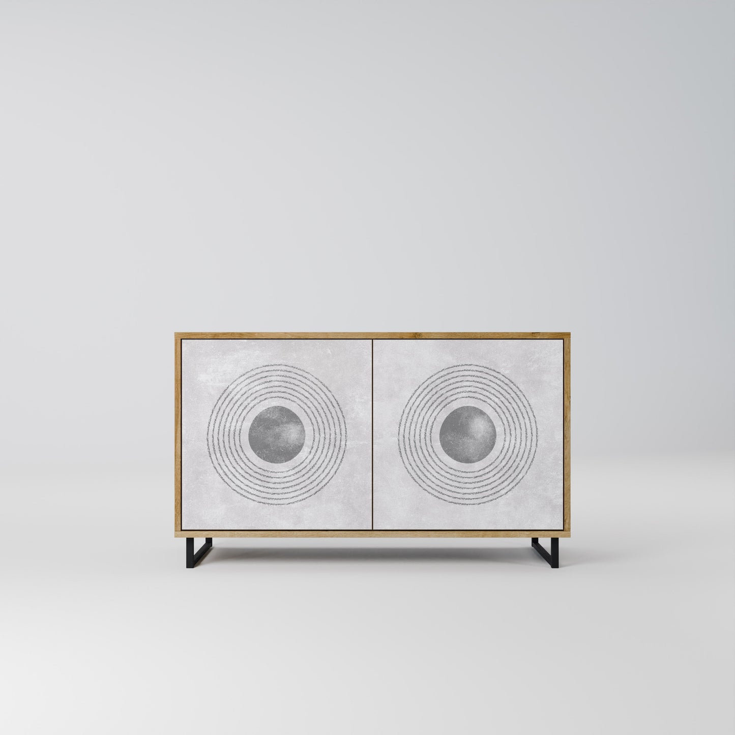 Credenza a 2 ante SOLID CIRCLES in effetto rovere