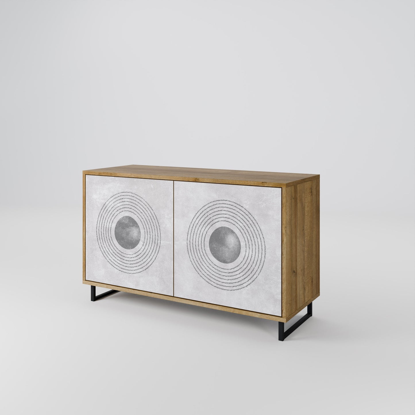 Credenza a 2 ante SOLID CIRCLES in effetto rovere