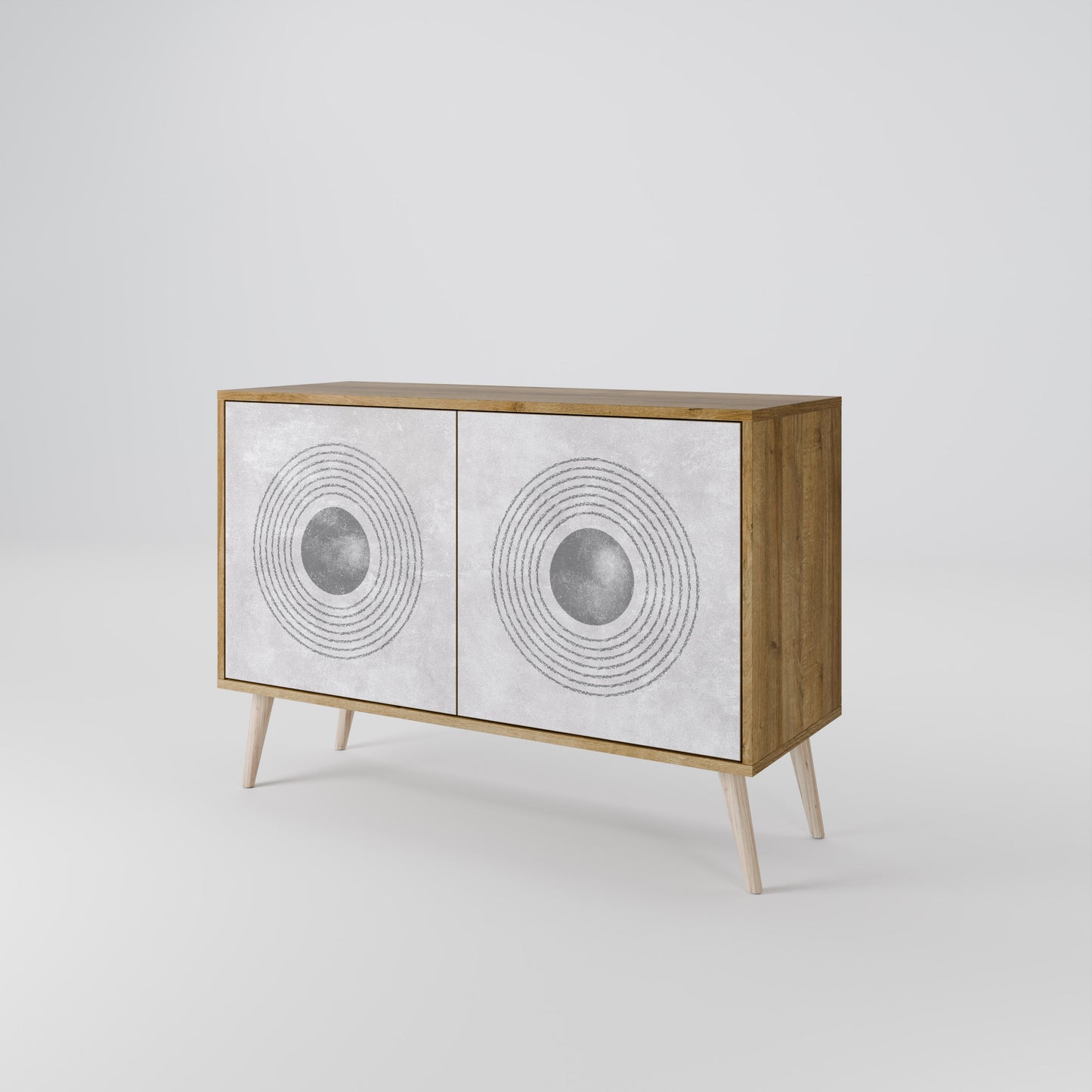 Credenza a 2 ante SOLID CIRCLES in effetto rovere