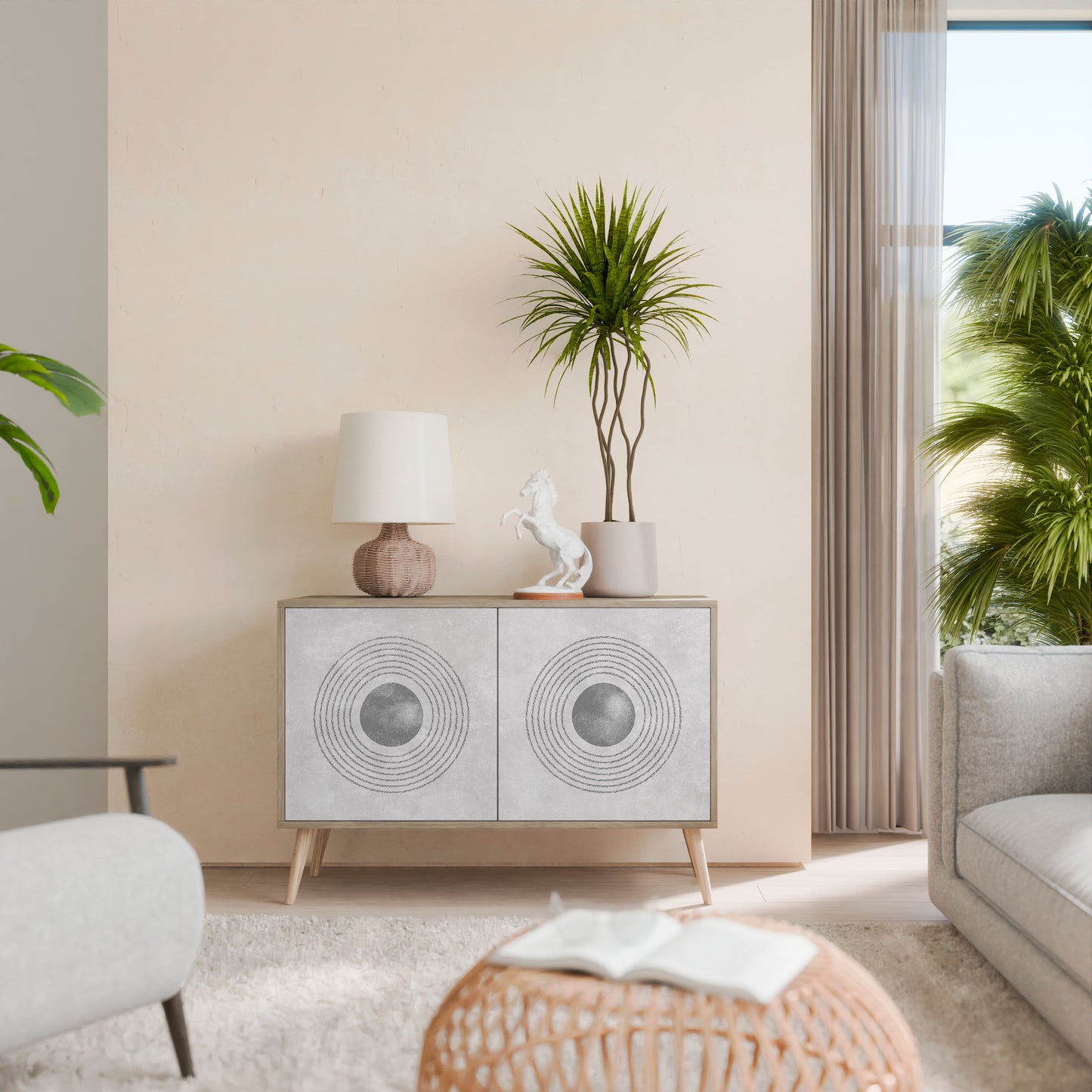 Credenza a 2 ante SOLID CIRCLES in effetto rovere