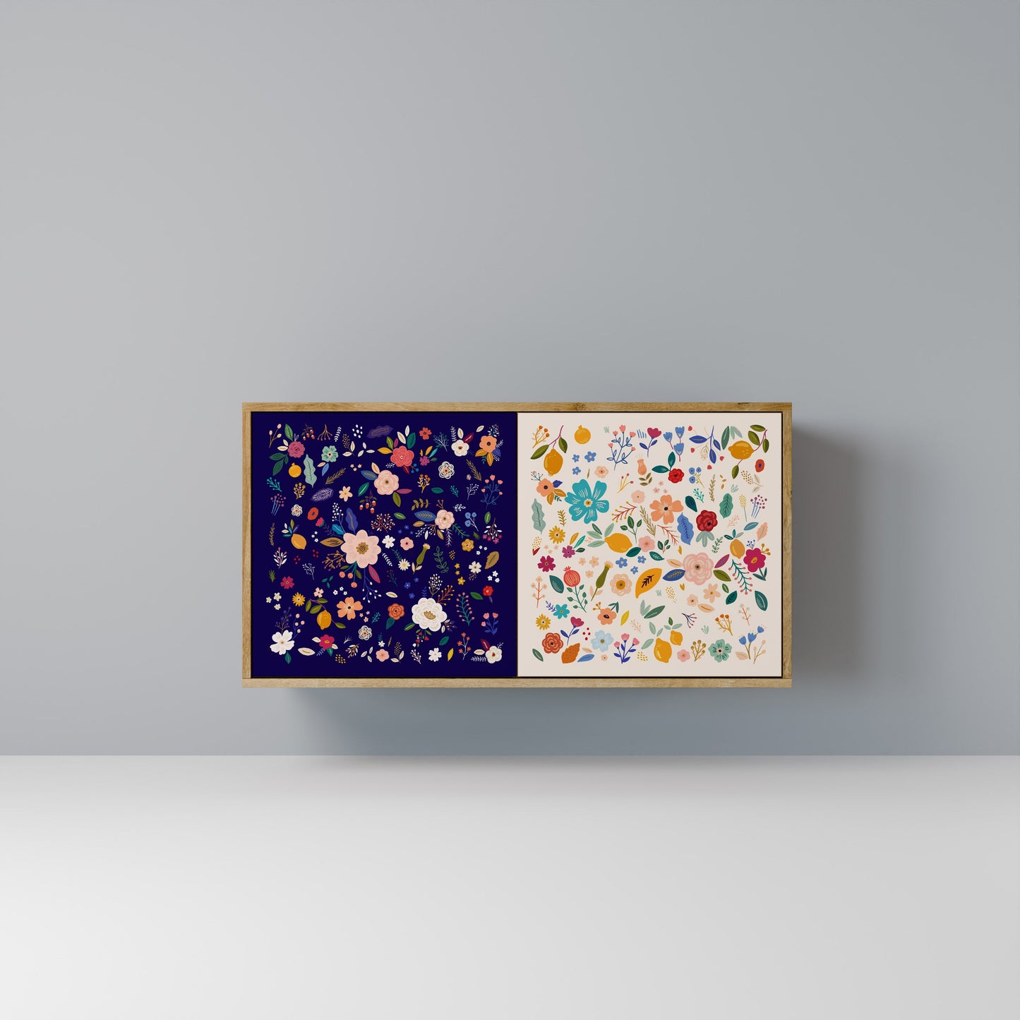 Credenza a 2 ante FLORAL COMBINATION in effetto rovere