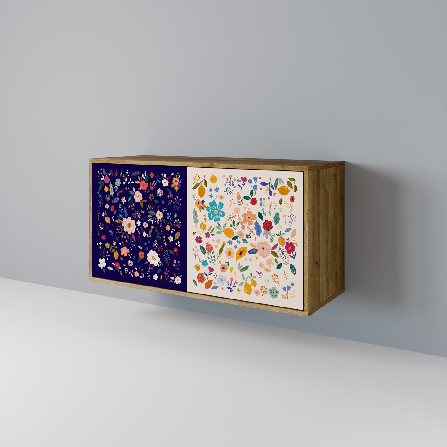 Credenza a 2 ante FLORAL COMBINATION in effetto rovere