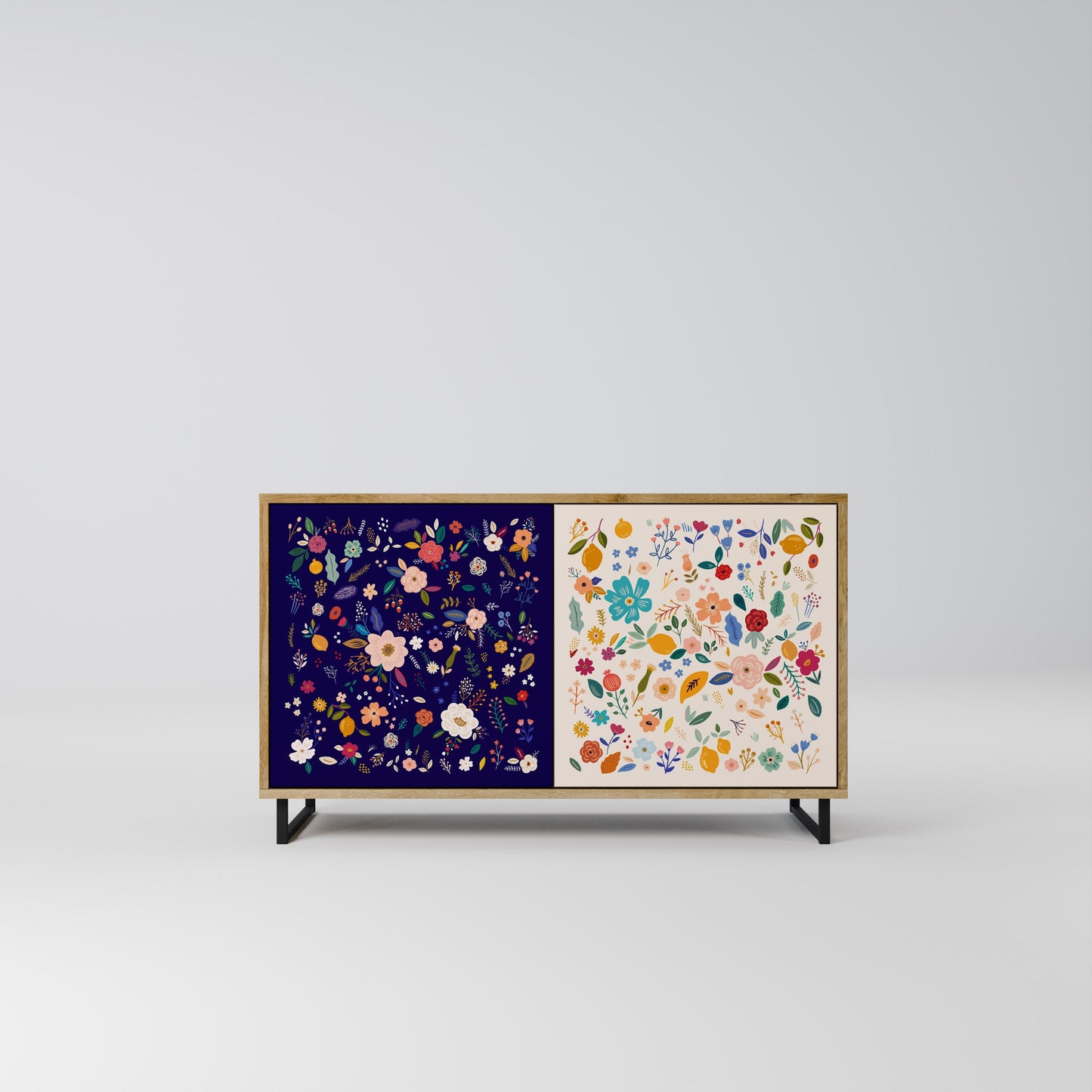 Credenza a 2 ante FLORAL COMBINATION in effetto rovere