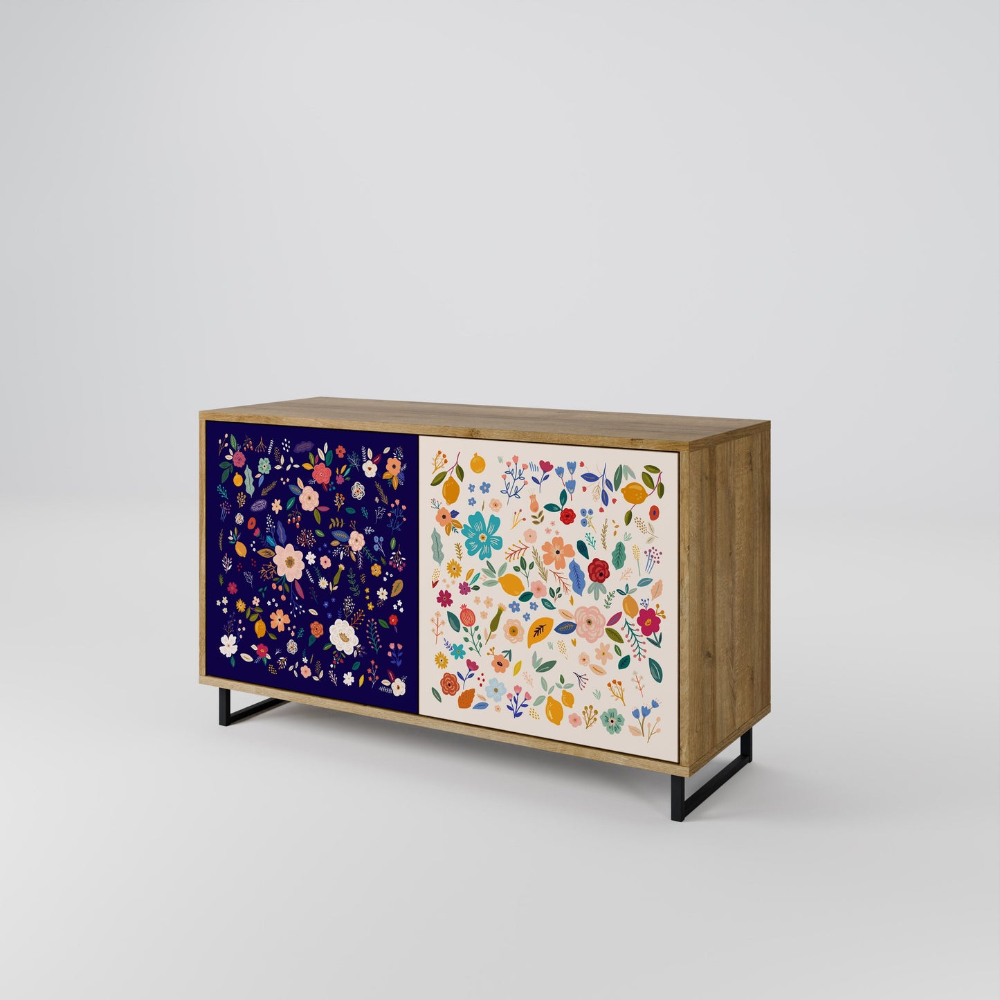 Credenza a 2 ante FLORAL COMBINATION in effetto rovere