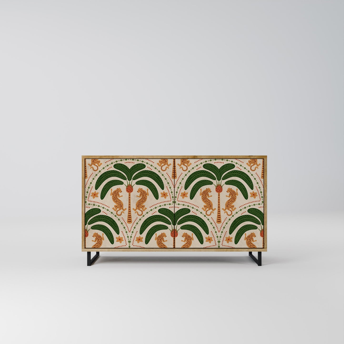 Credenza a 2 ante DANCING PREDATORS in effetto rovere