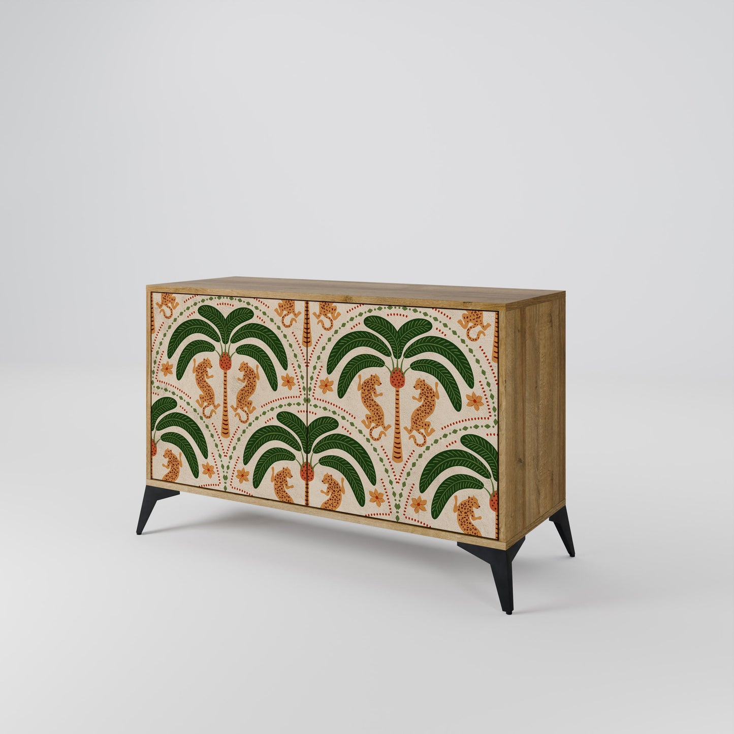Credenza a 2 ante DANCING PREDATORS in effetto rovere