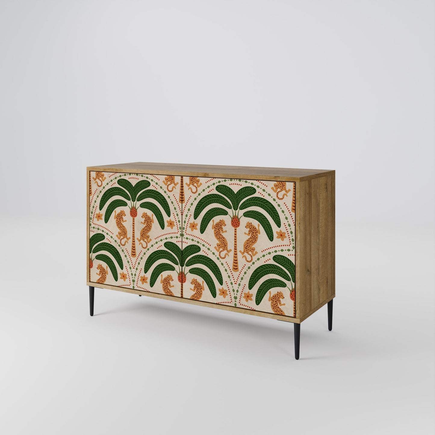 Credenza a 2 ante DANCING PREDATORS in effetto rovere