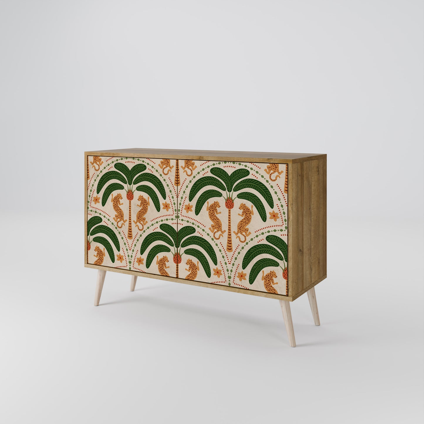 Credenza a 2 ante DANCING PREDATORS in effetto rovere