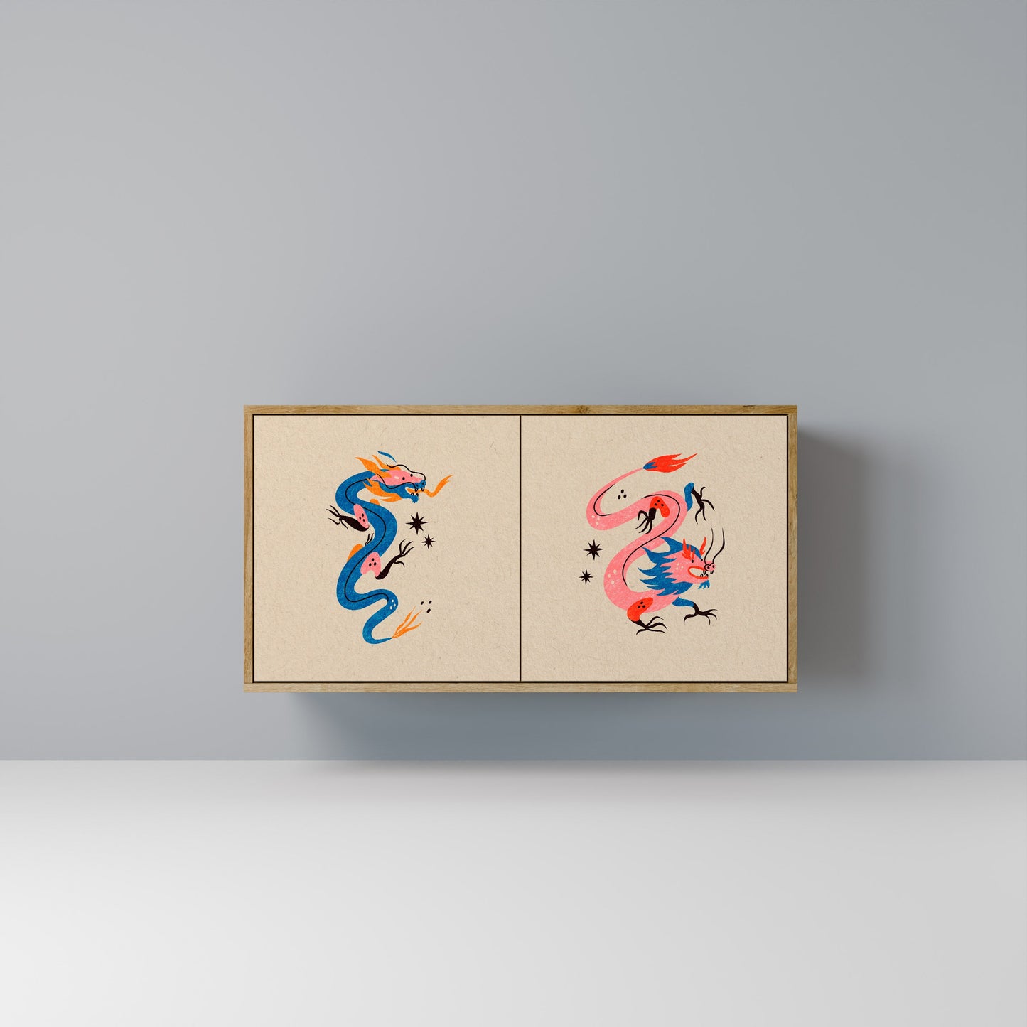 Credenza MITOLOGICA CREATURES a 2 ante in effetto rovere