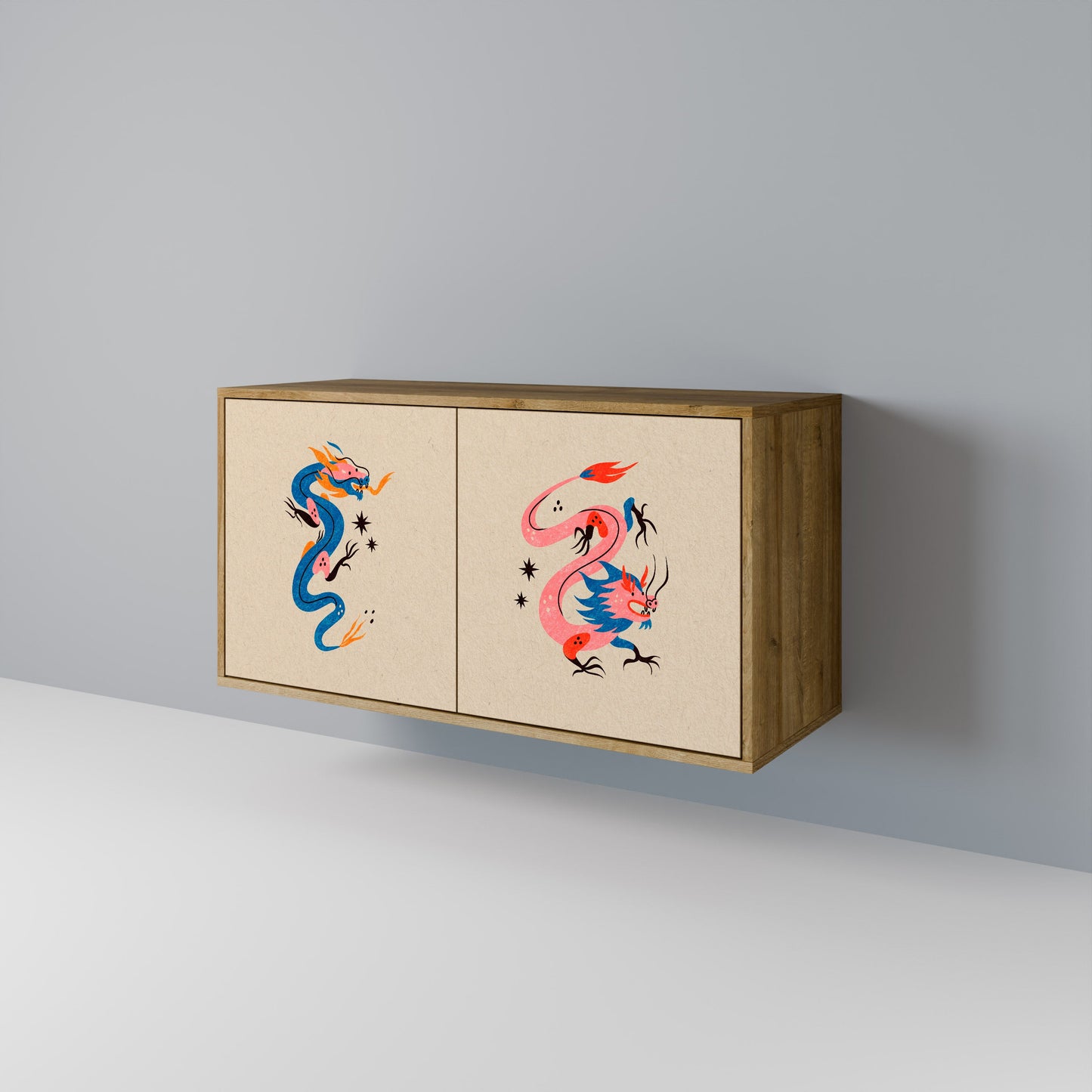 Credenza MITOLOGICA CREATURES a 2 ante in effetto rovere