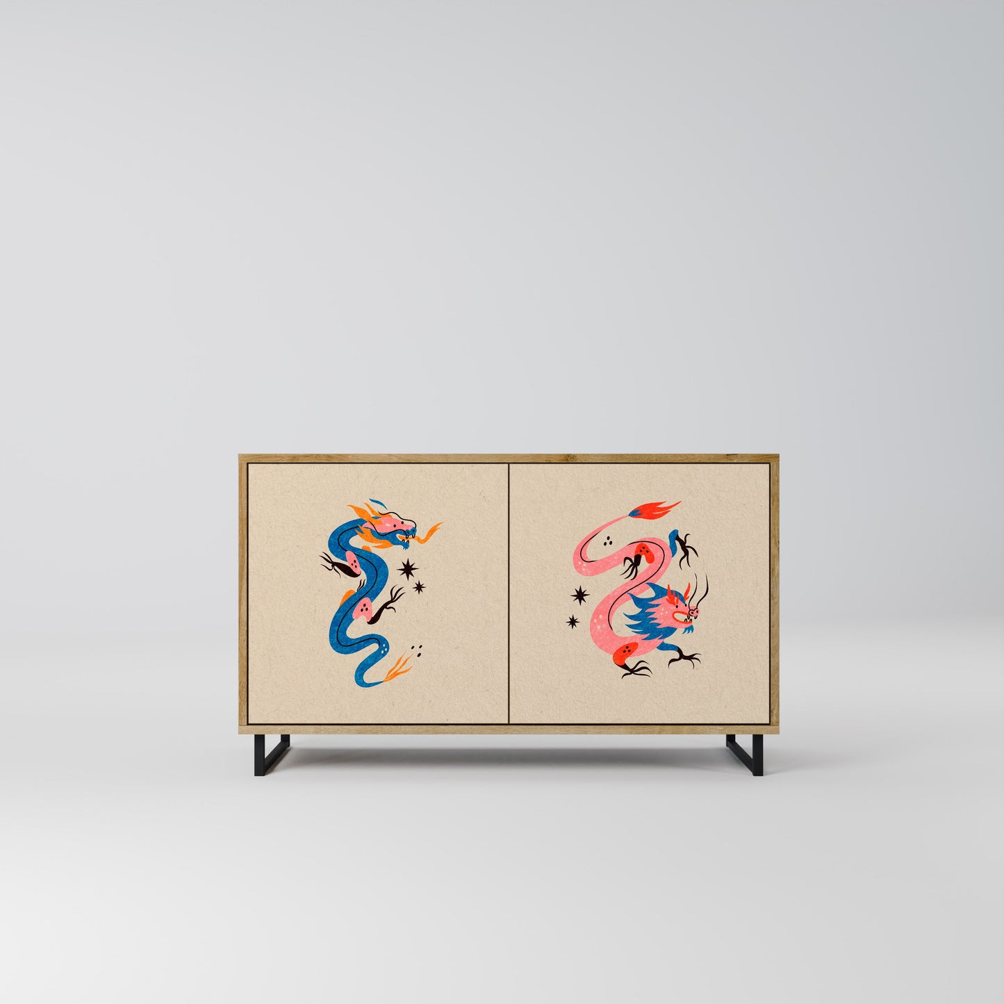 Credenza MITOLOGICA CREATURES a 2 ante in effetto rovere