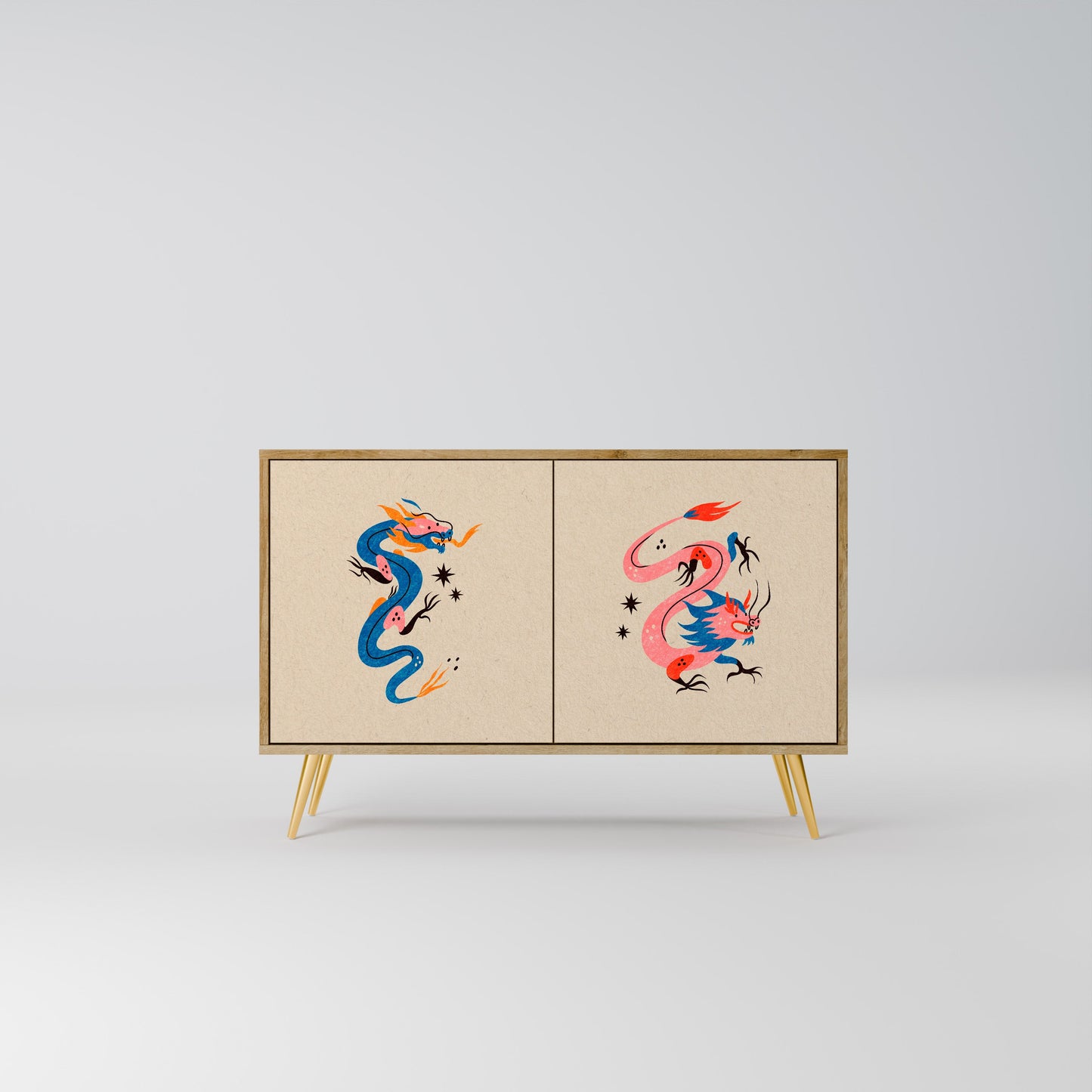 Credenza MITOLOGICA CREATURES a 2 ante in effetto rovere