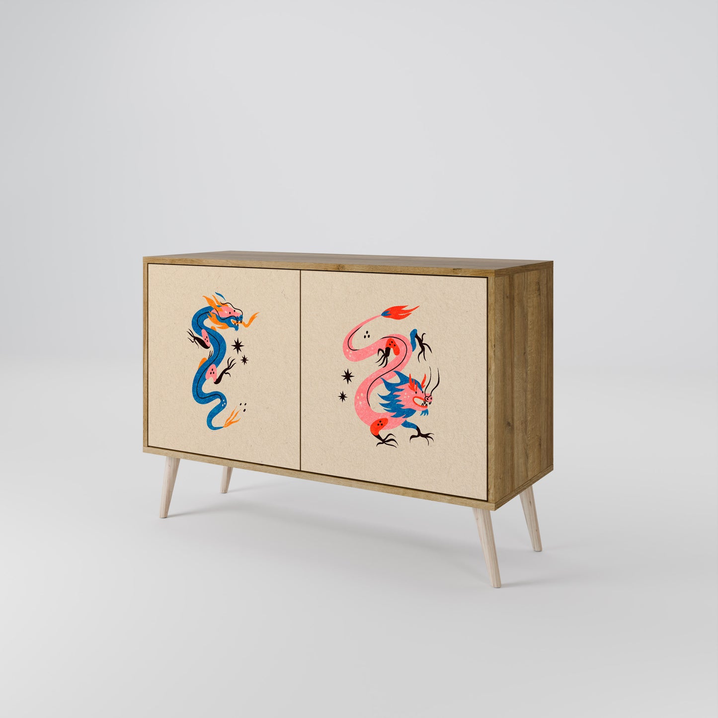 Credenza MITOLOGICA CREATURES a 2 ante in effetto rovere