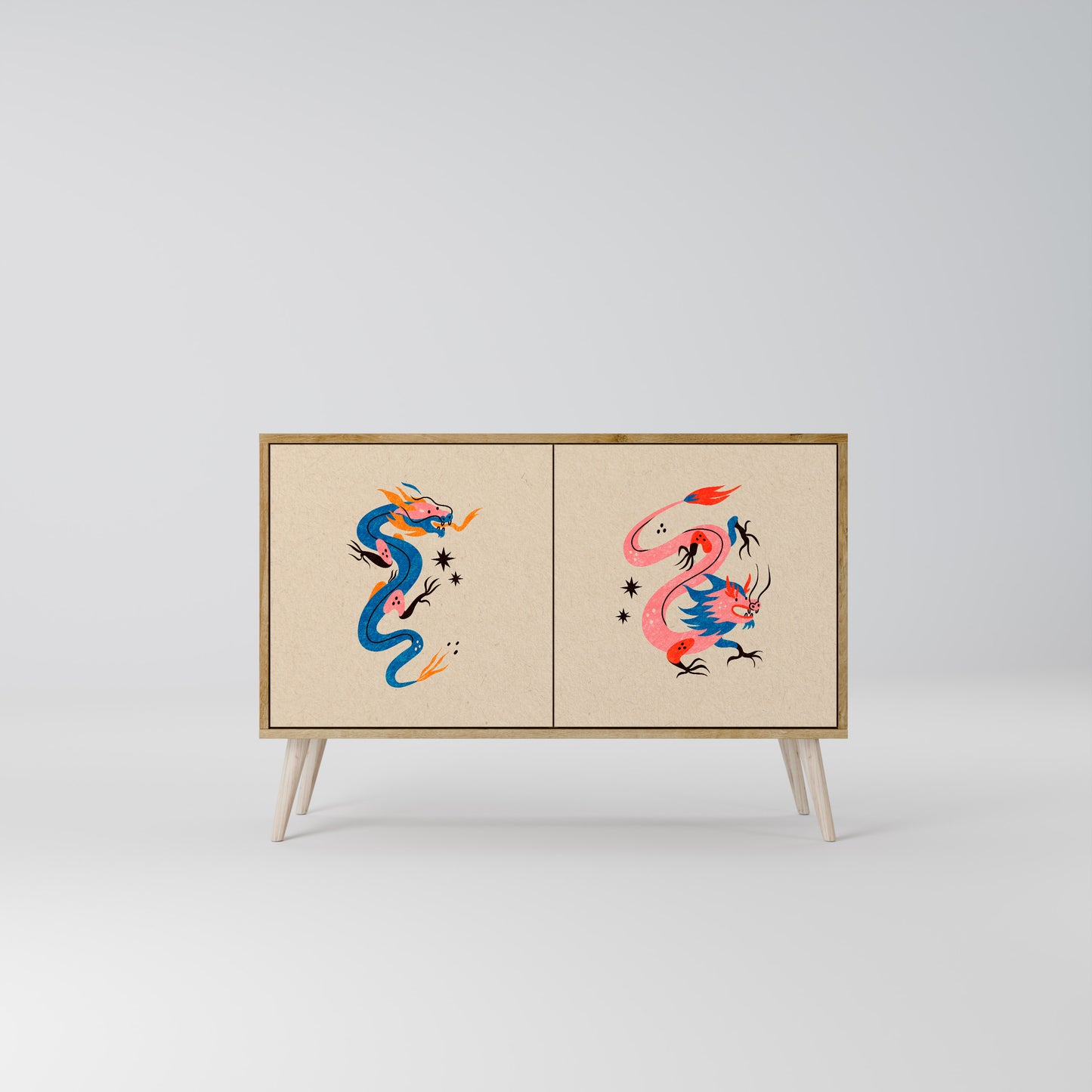 Credenza MITOLOGICA CREATURES a 2 ante in effetto rovere