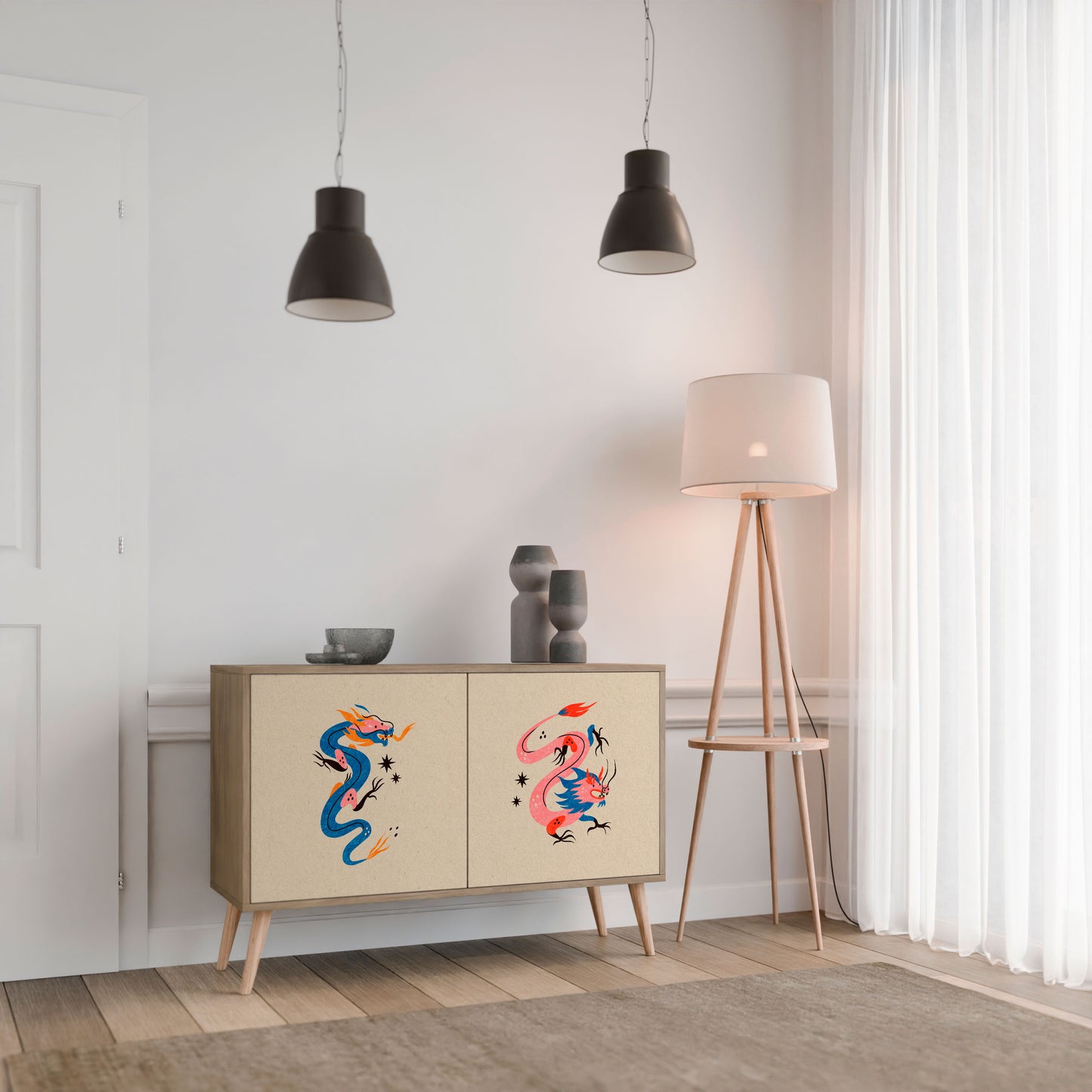 Credenza MITOLOGICA CREATURES a 2 ante in effetto rovere