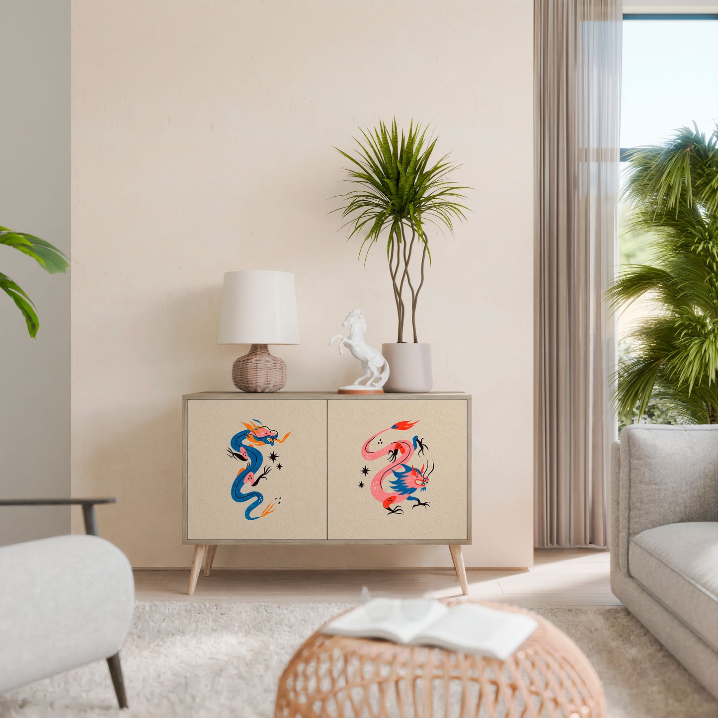 Credenza MITOLOGICA CREATURES a 2 ante in effetto rovere