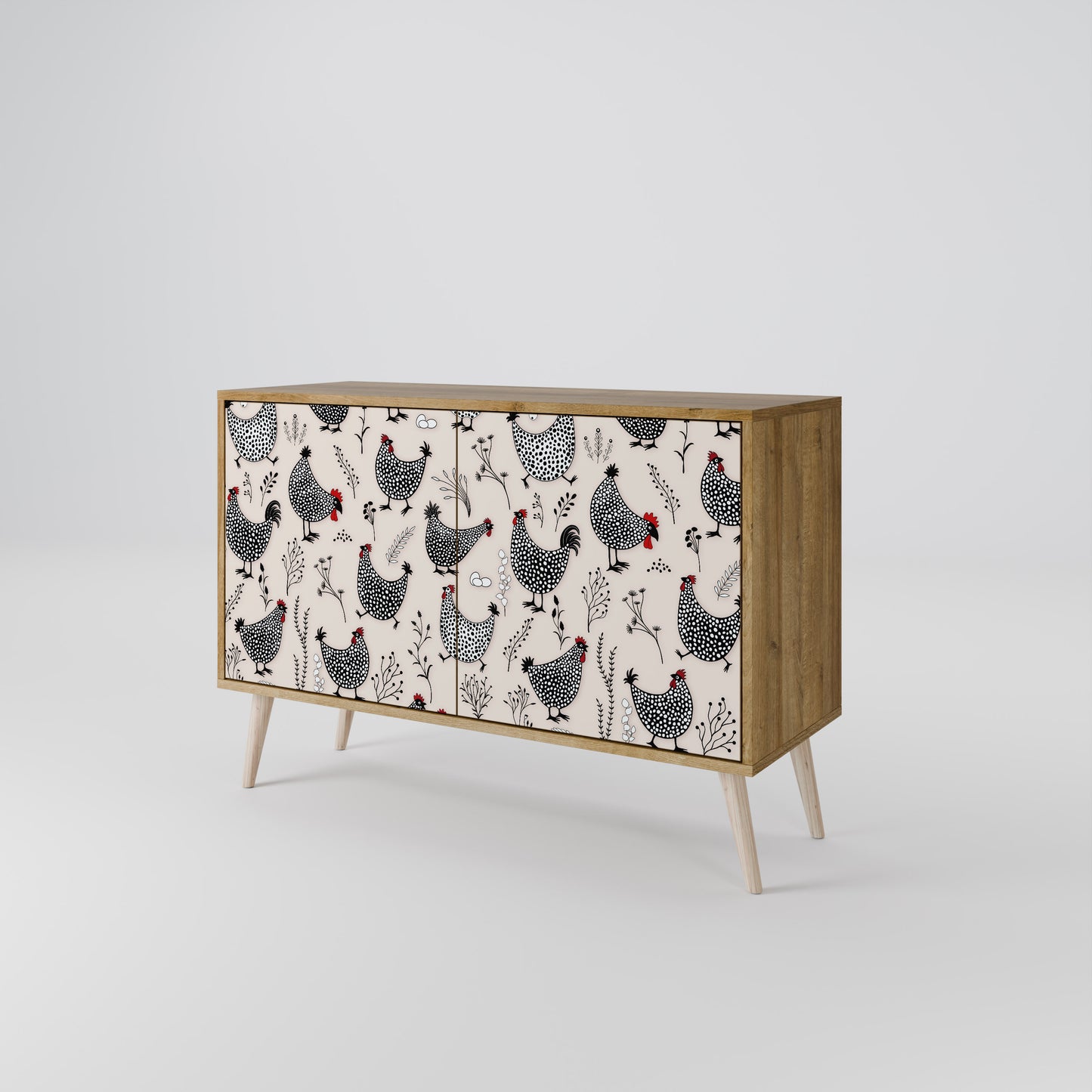 Credenza HAPPY HENS a 2 ante in effetto rovere
